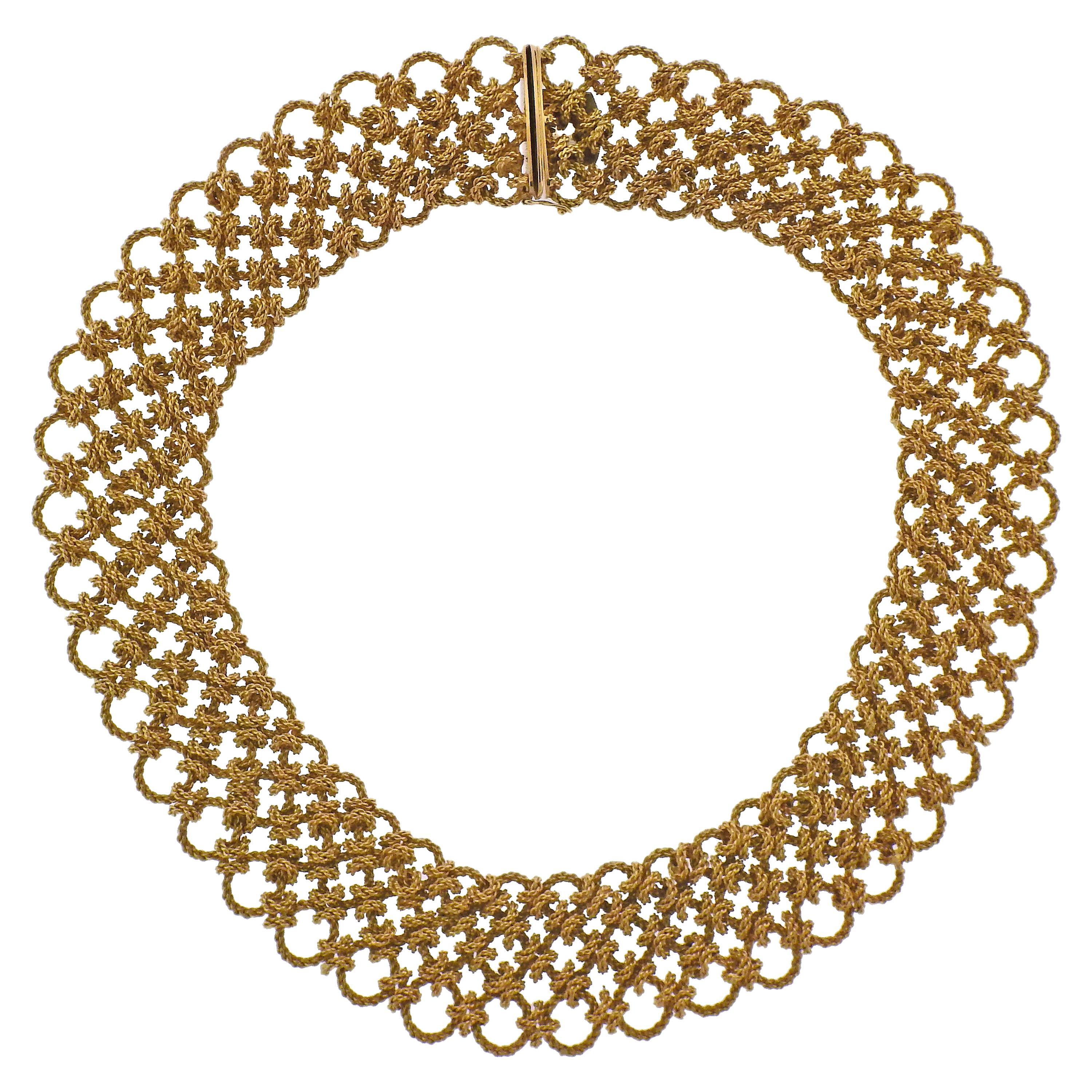 1980s Italian Woven Gold Necklace For Sale