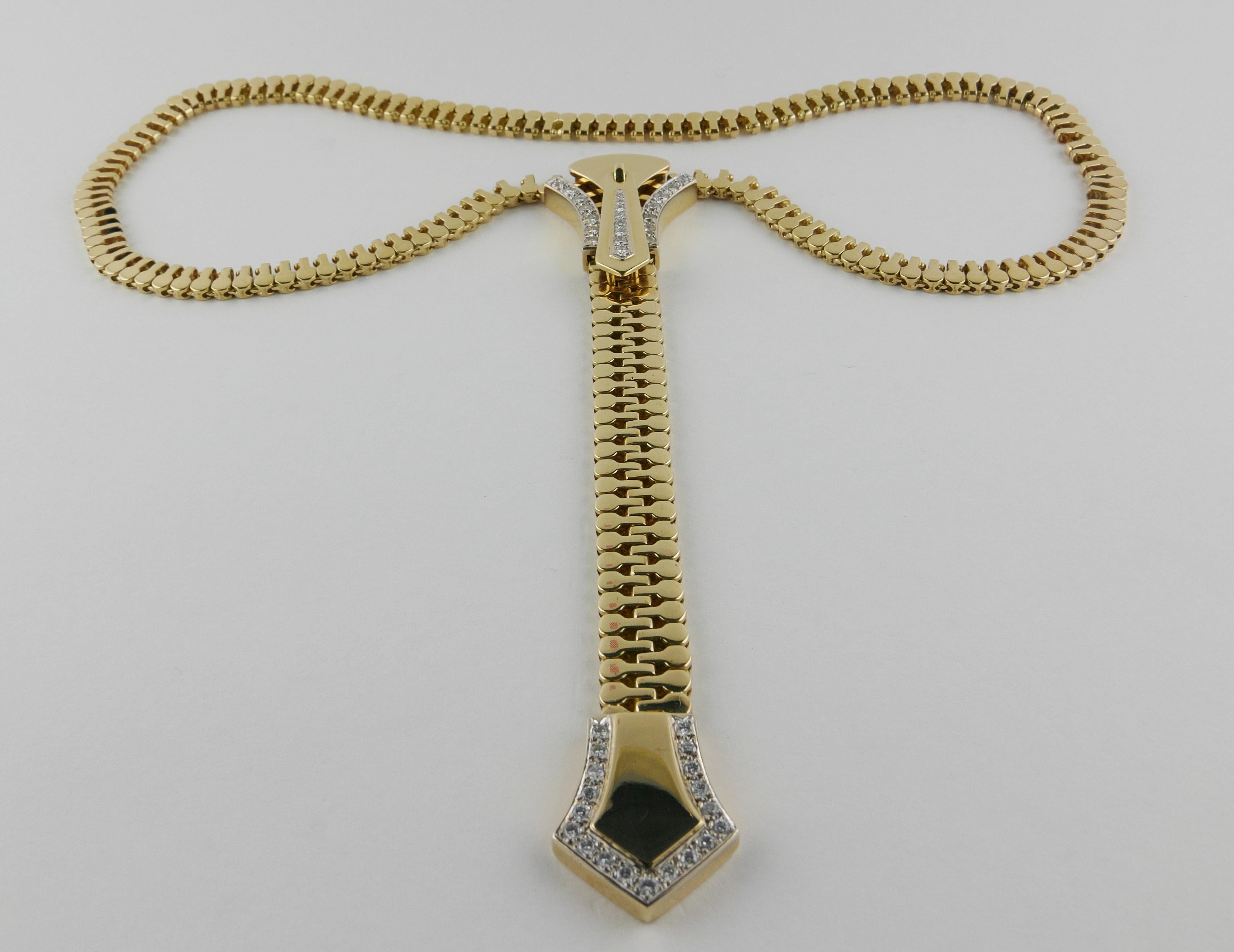 Collier zippé italien des années 1980 en or jaune 18k Unisexe en vente