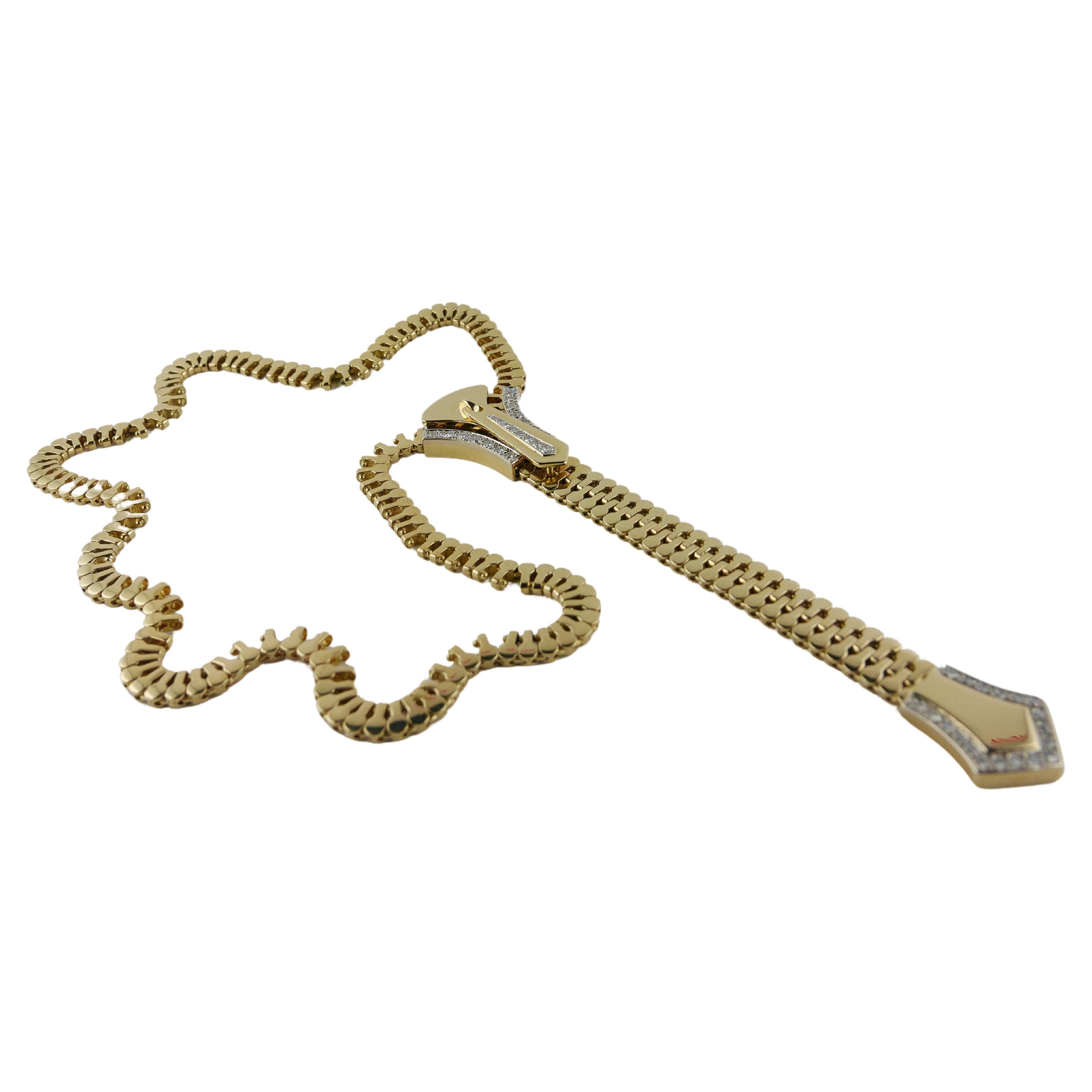 1980s Italian Zip Necklace in 18k Yellow Gold For Sale