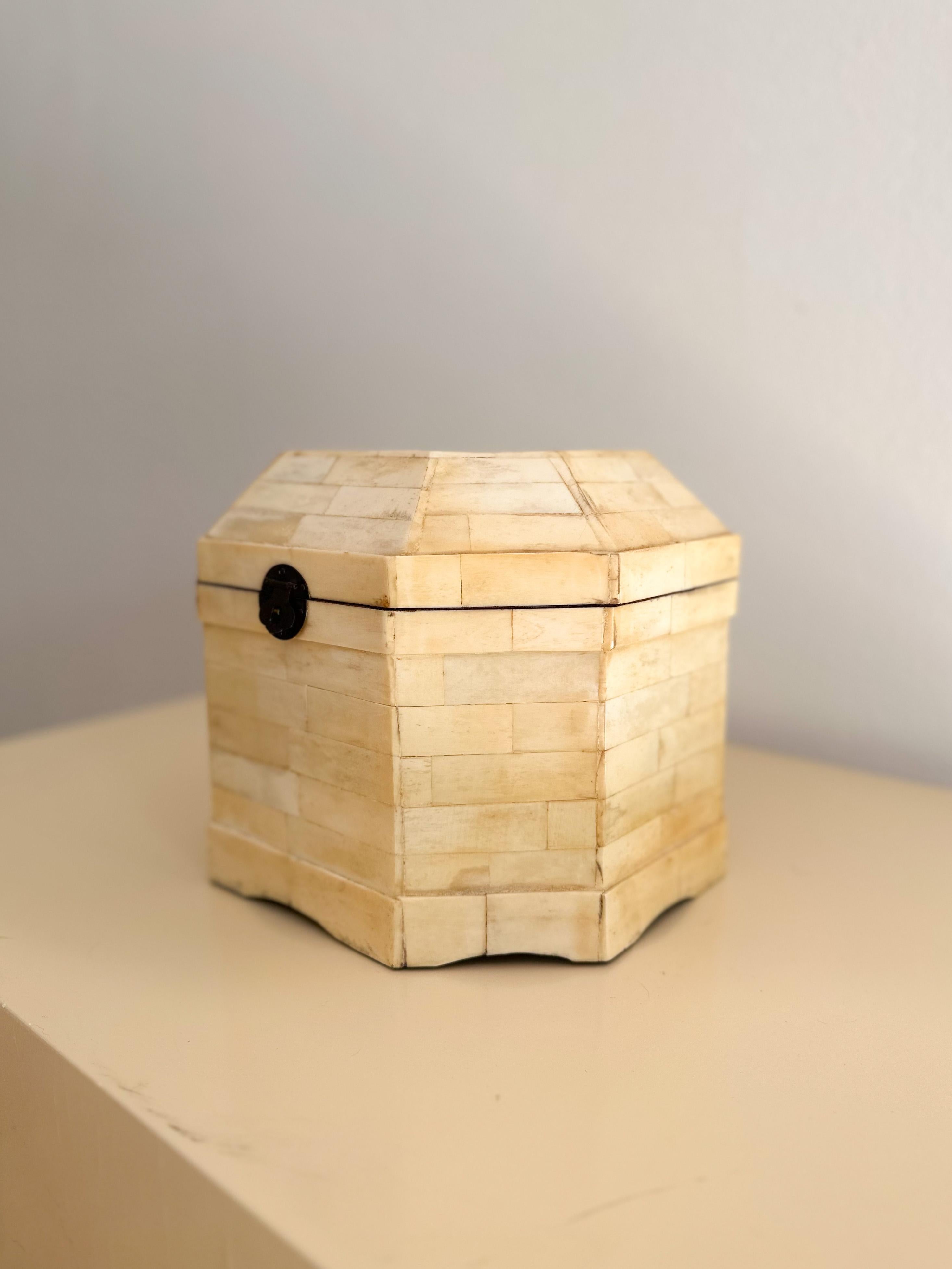 Unknown 1980s Ivory Bone Octagonal Box For Sale