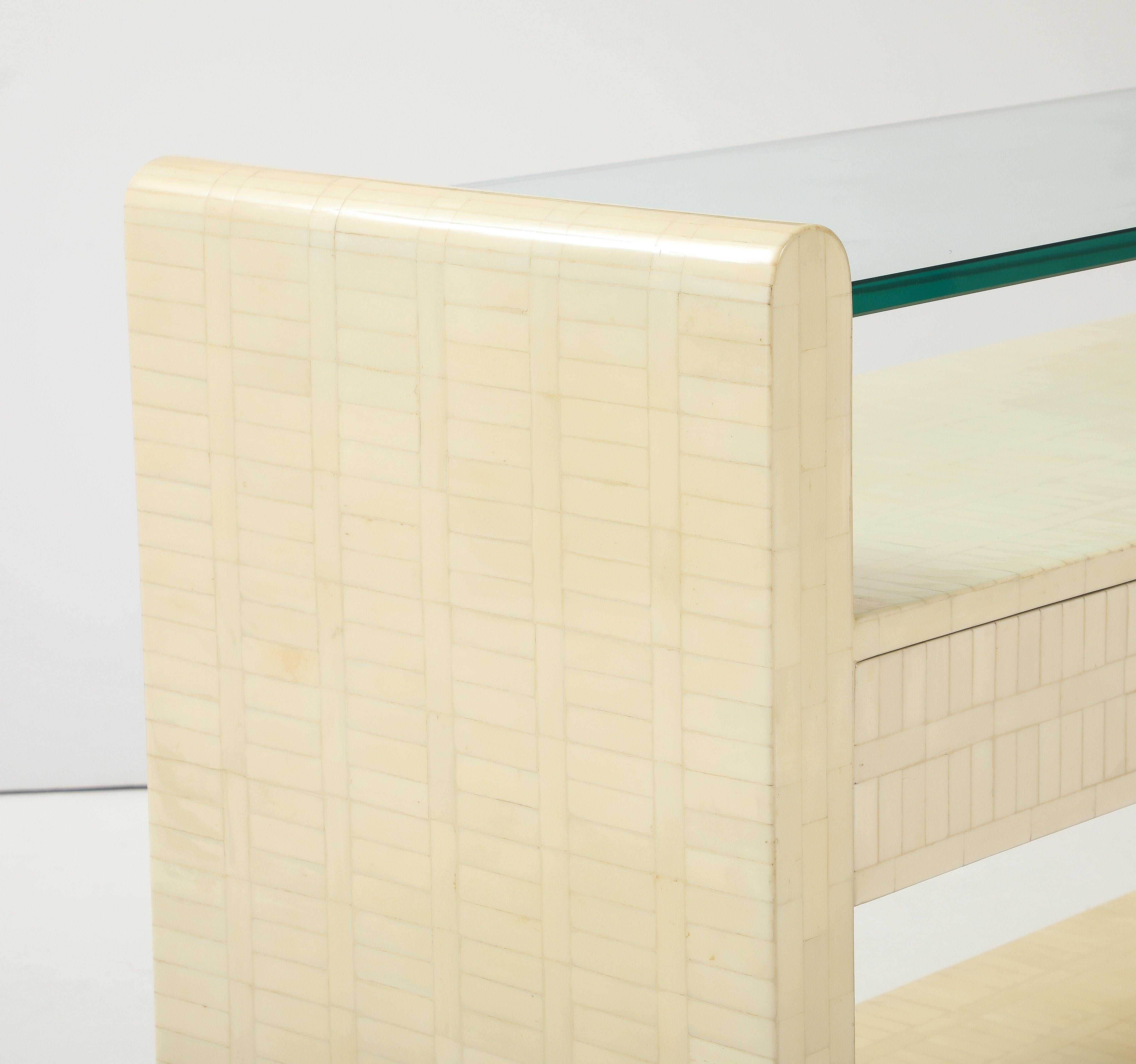 1980's Ivory Colored Tessellated Bone Console Table For Sale 3