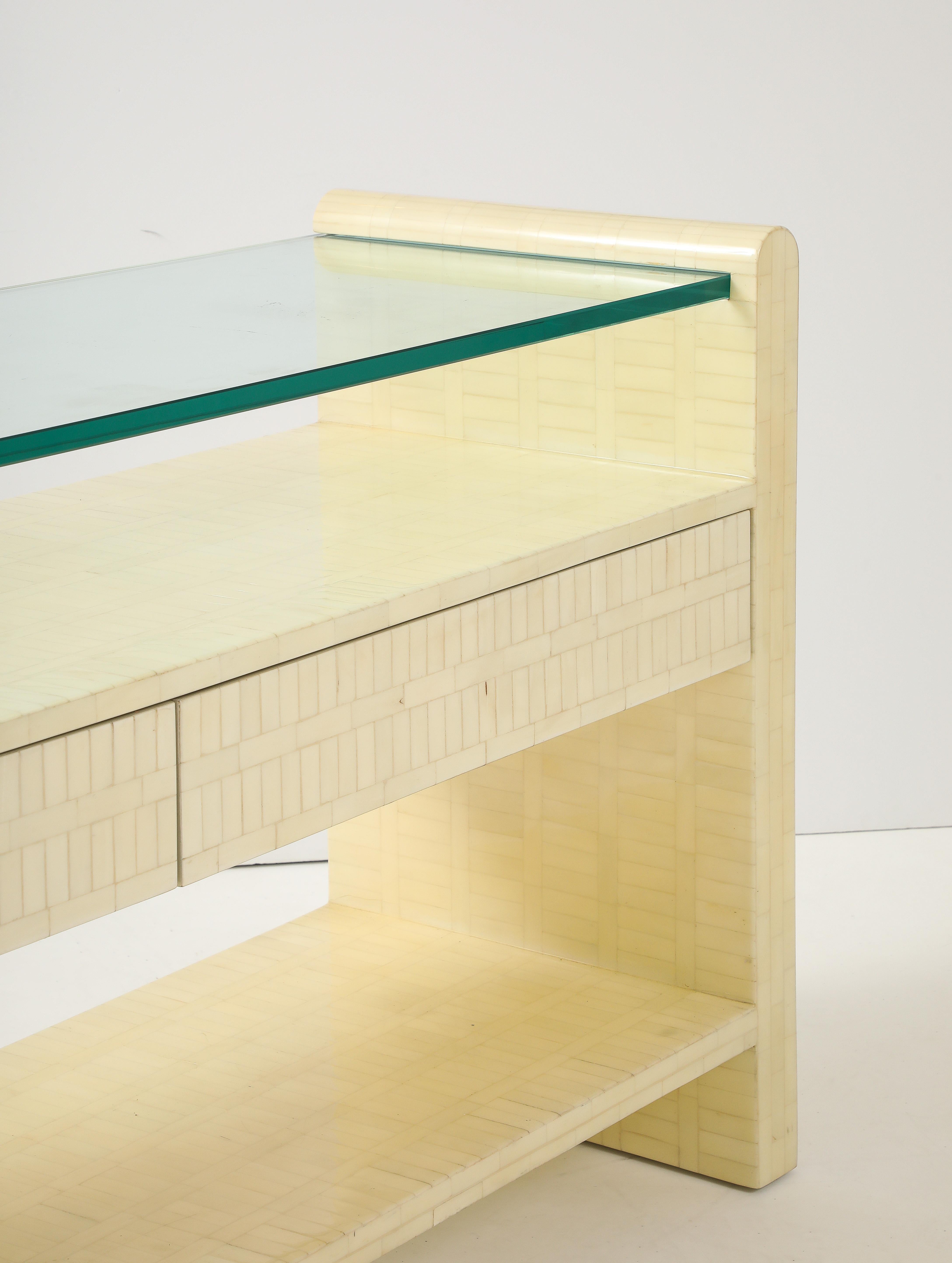 1980's Ivory Colored Tessellated Bone Console Table For Sale 4