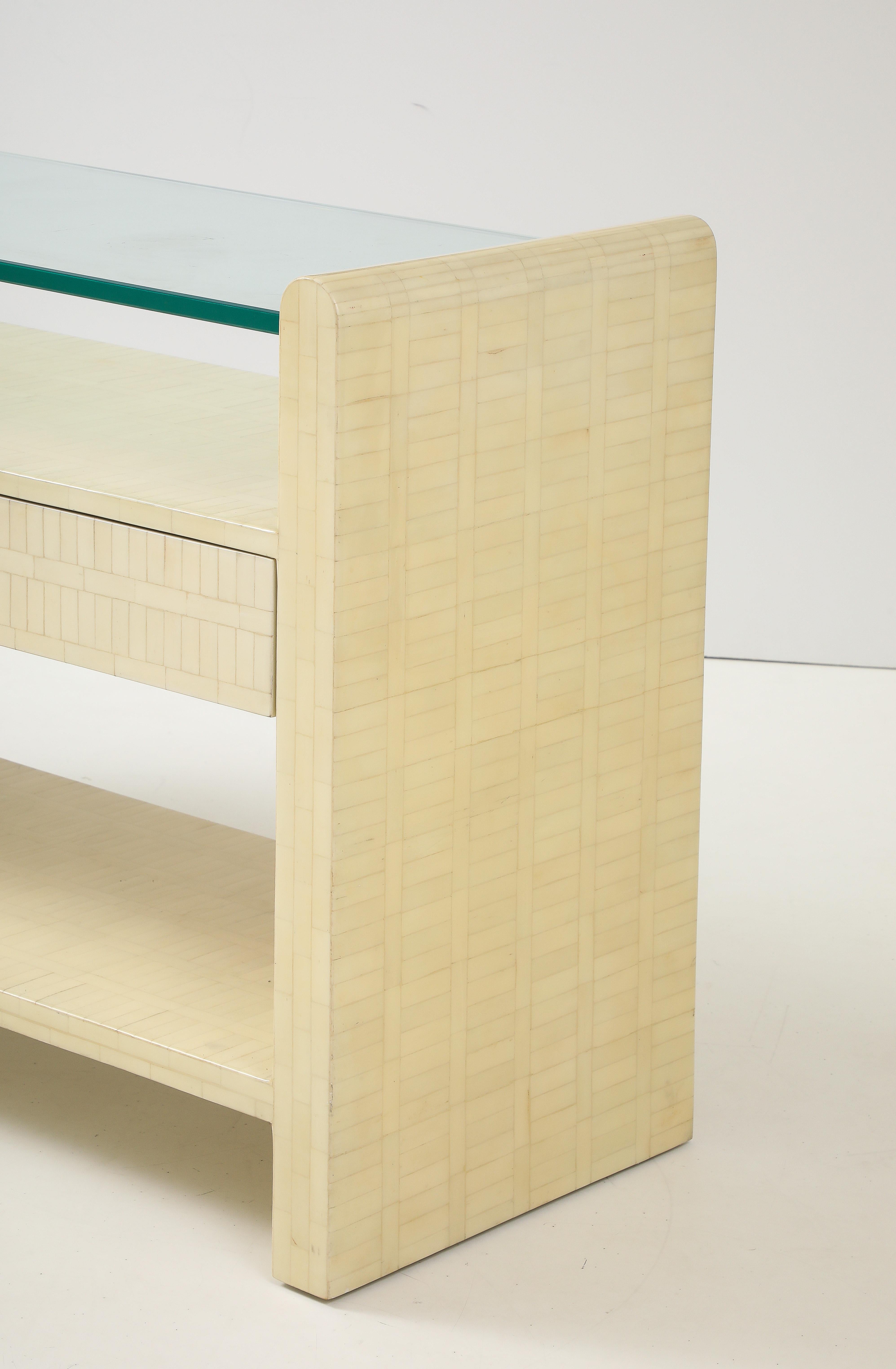 1980's Ivory Colored Tessellated Bone Console Table For Sale 5