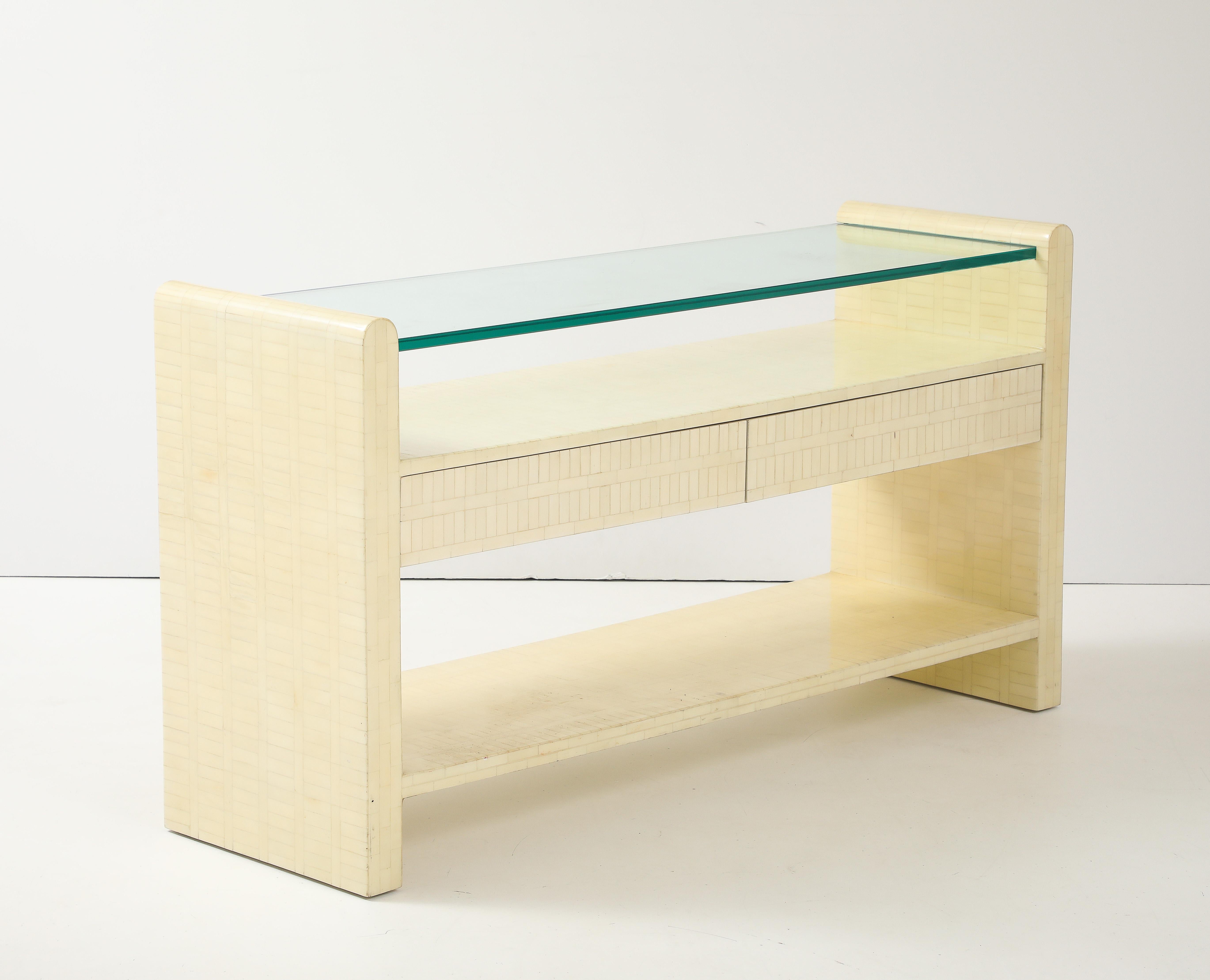 Colombian 1980's Ivory Colored Tessellated Bone Console Table For Sale