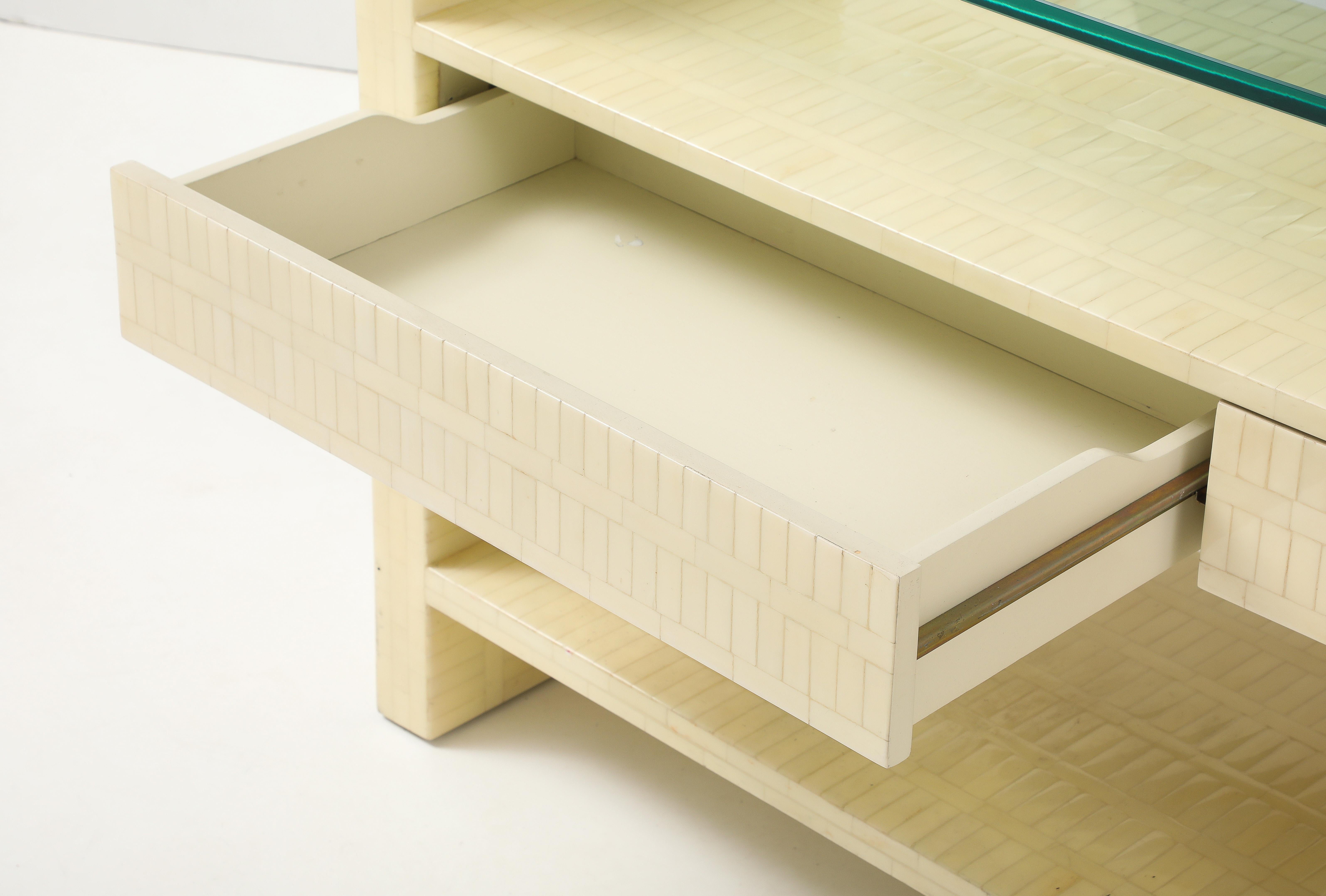 Late 20th Century 1980's Ivory Colored Tessellated Bone Console Table For Sale