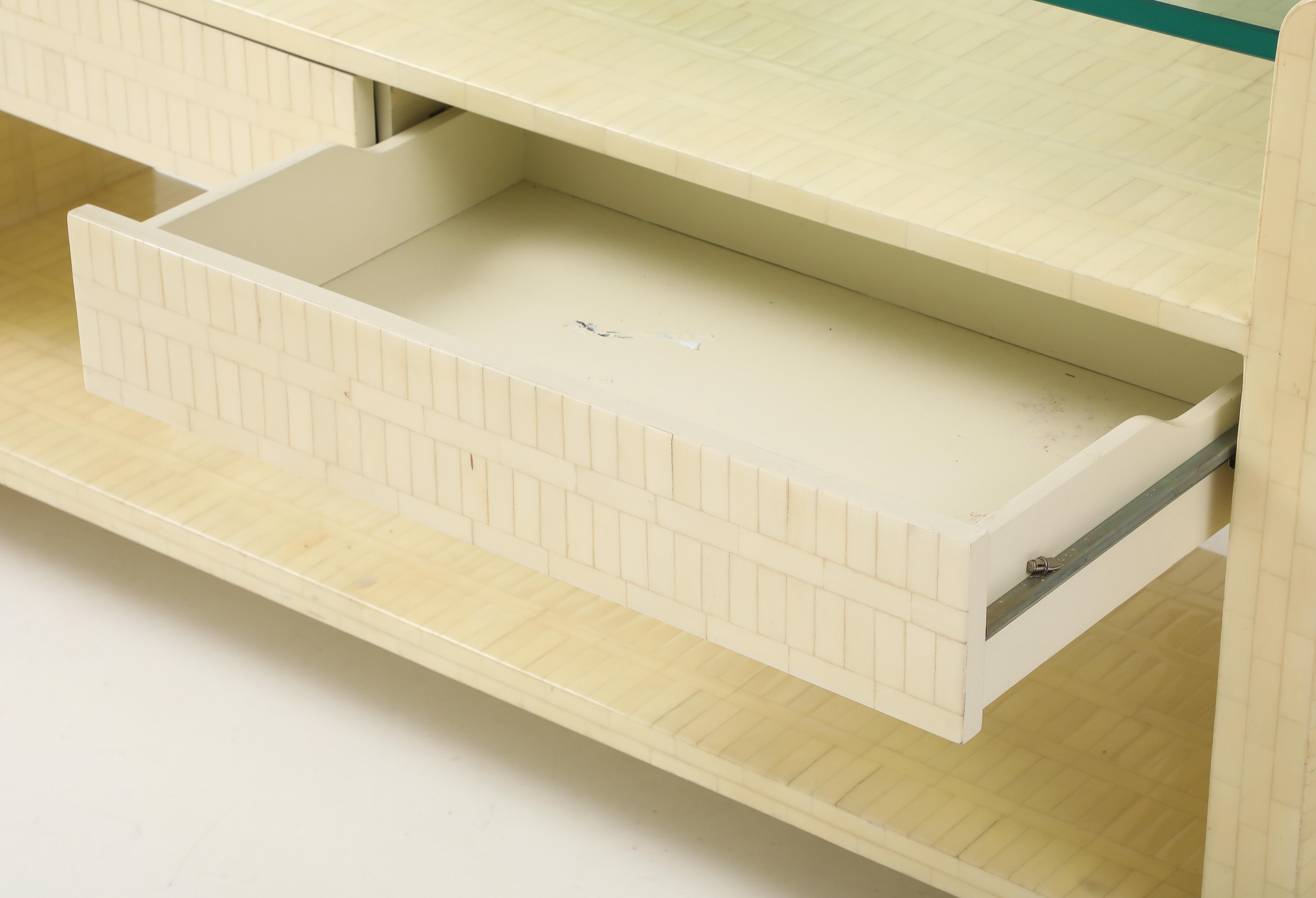 1980's Ivory Colored Tessellated Bone Console Table For Sale 1