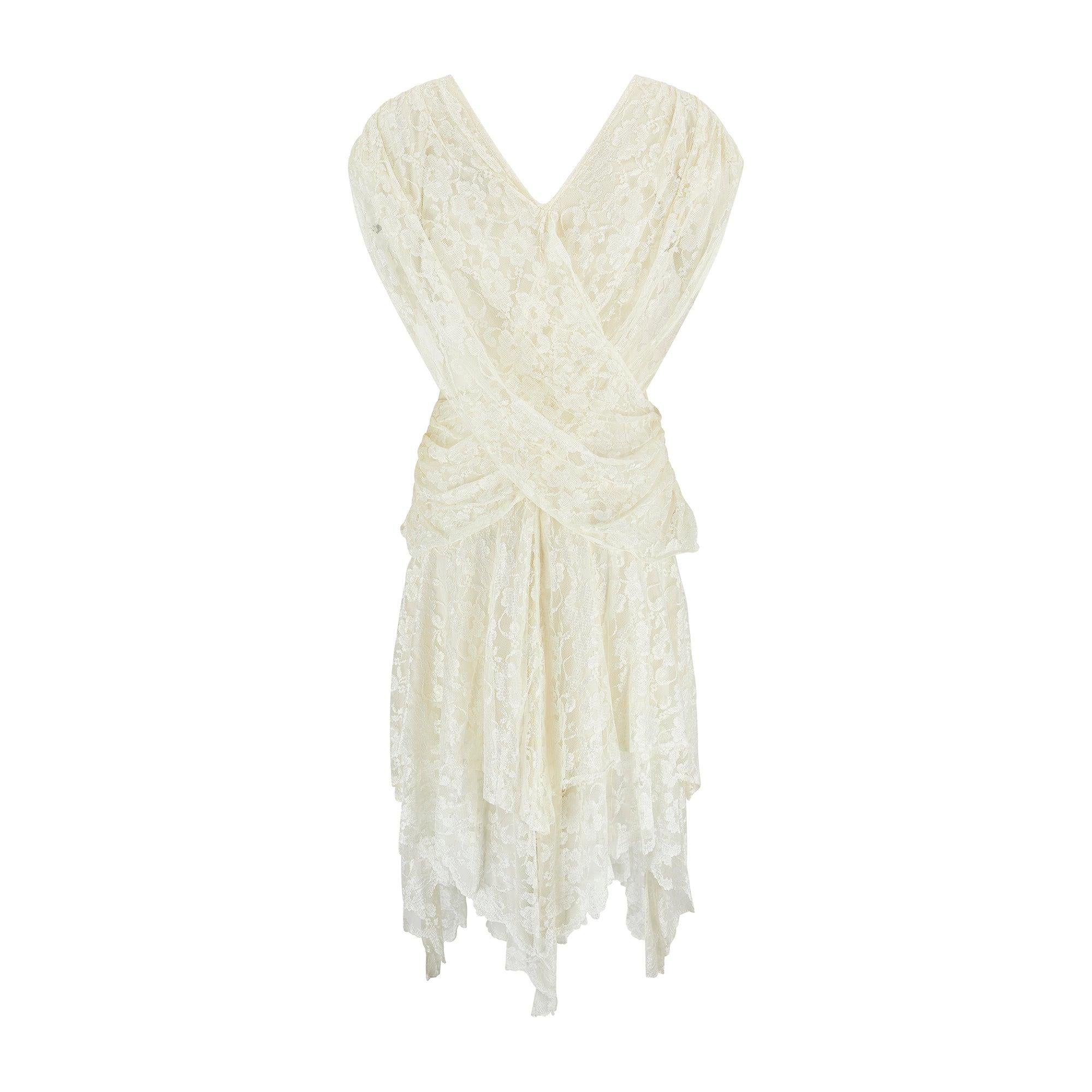 Beige Robe de mariée en dentelle ivoire des années 1980