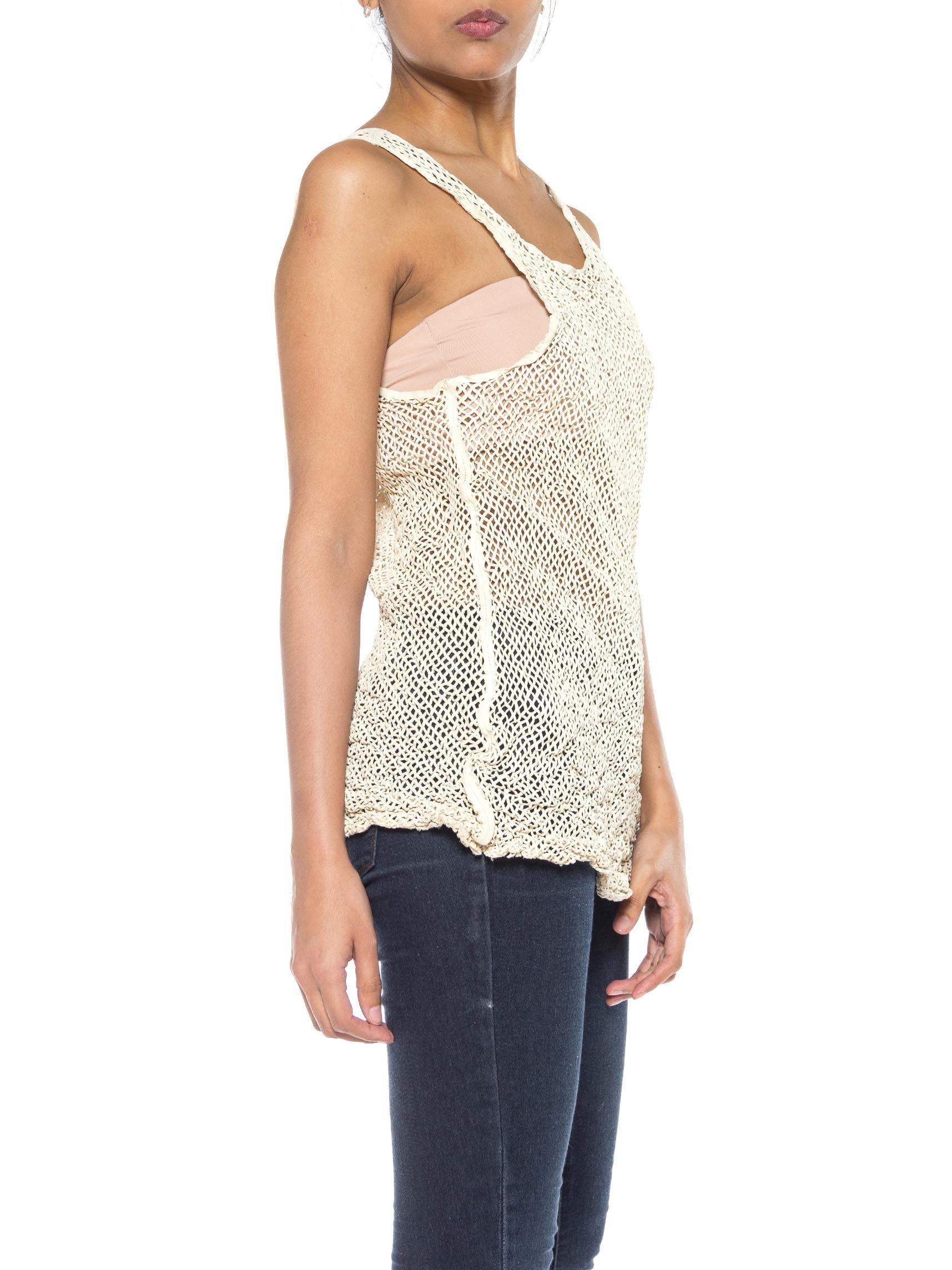 Beige 1980S Ivory Leather Net Tank Top