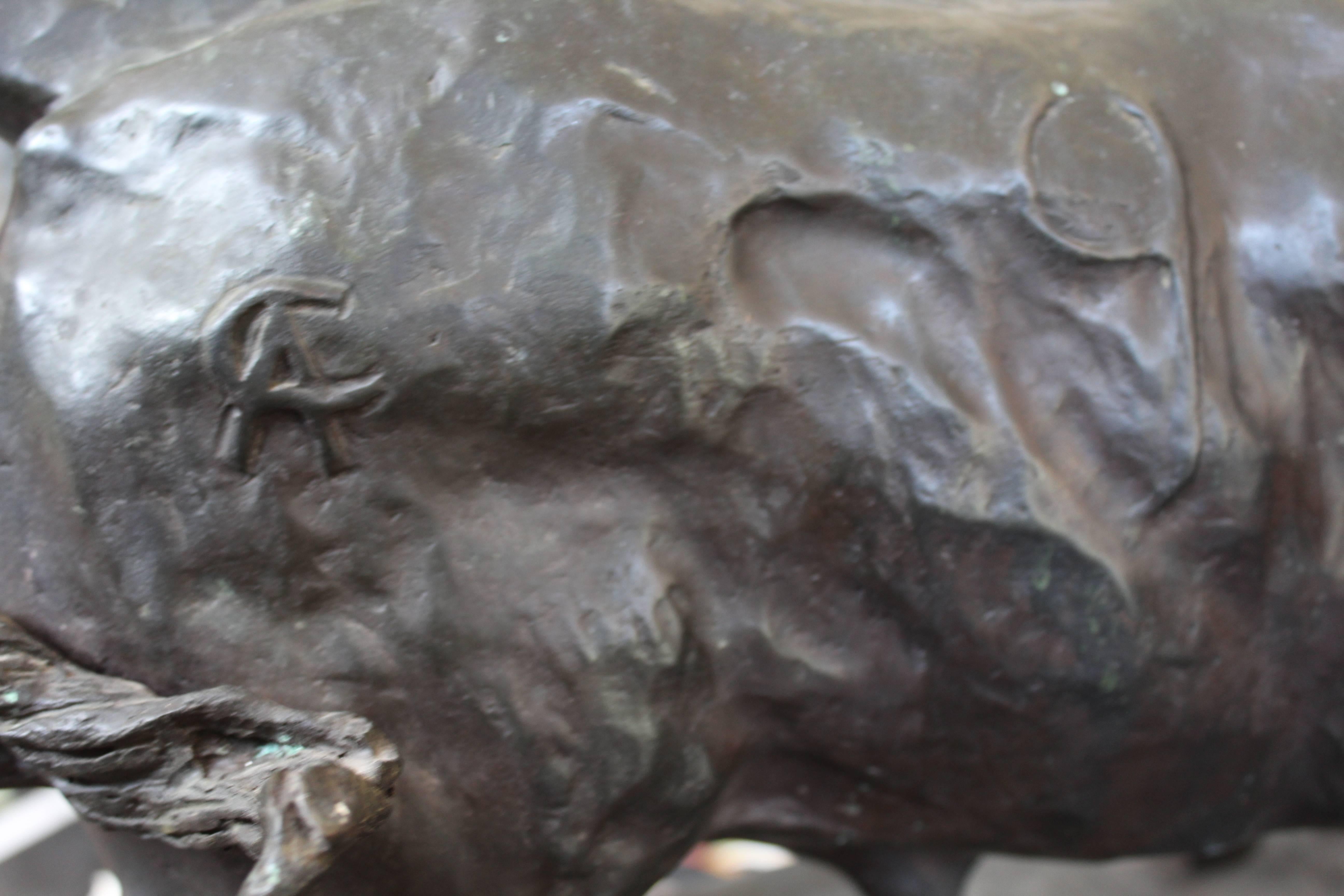 Late 20th Century 1980s J. Cuevas Three Fighting Bulls Bronze Sculpture