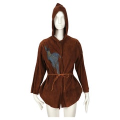 1980's J. Francois Charles for Piero Panchetti suede jacket painted pheasant