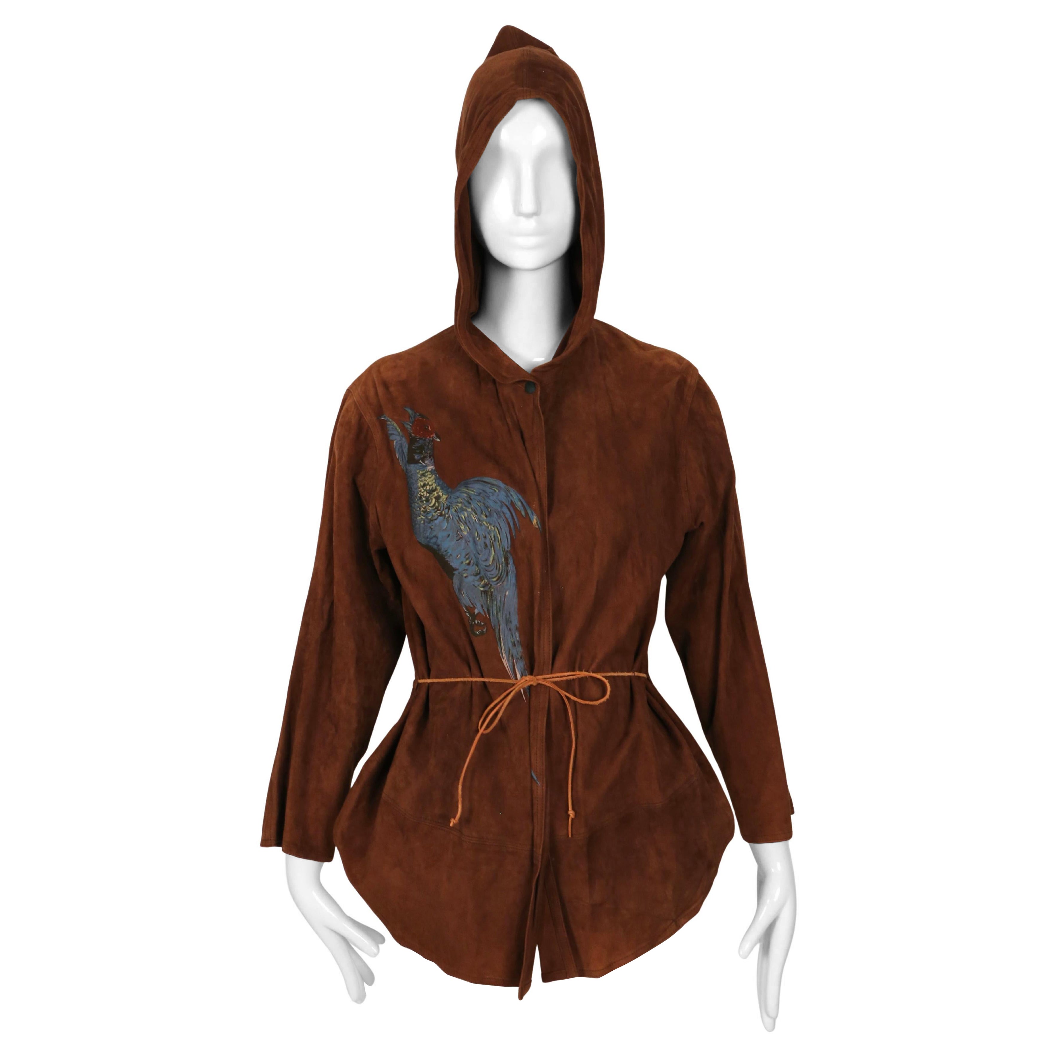 1980's J. Francois Charles for Piero Panchetti suede jacket painted pheasant