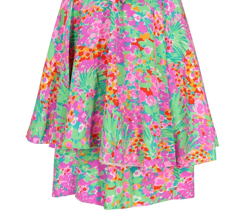 1980s J. Tiktiner French Silk Floral Strapless Dress For Sale at 1stDibs