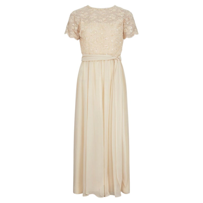 1980s Jack Bryan Cream Georgette Dress with Beaded and Tulle Bodice For Sale at 1stDibs 1980s Jack Bryan Cream Georgette Dress with Beaded and Tulle Bodice For Sale at 1stDibs