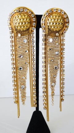 1980s Jack Smile Rhinestone Dangle Earrings