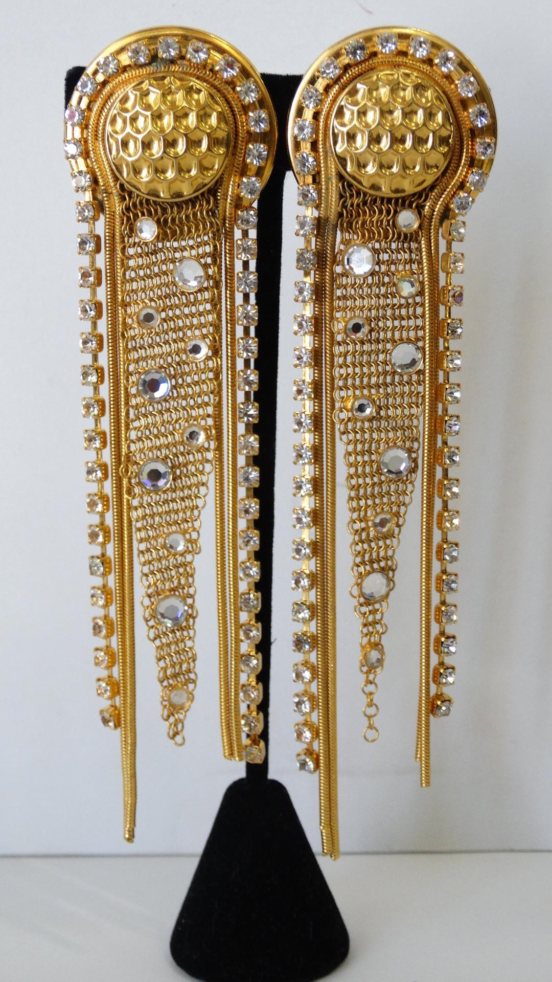 1980s Jack Smile Rhinestone Dangle Earrings 2
