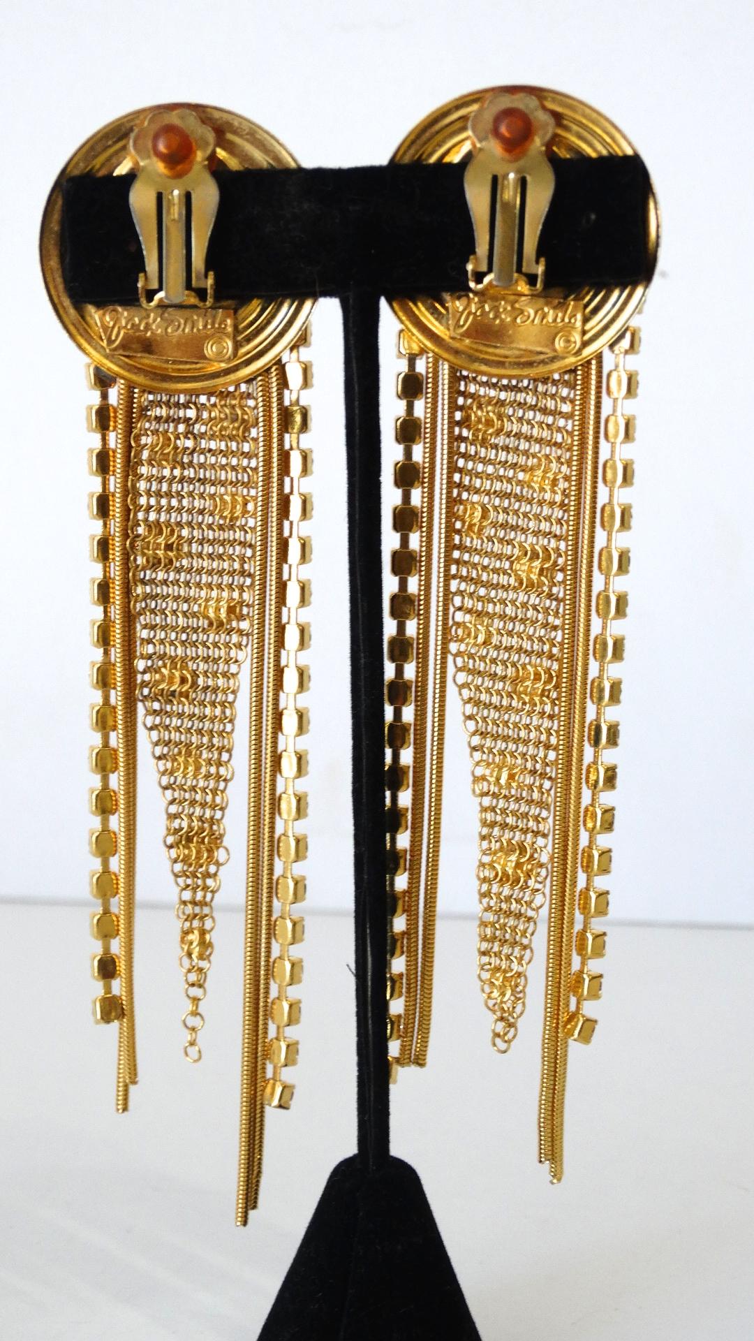 1980s Jack Smile Rhinestone Dangle Earrings 3