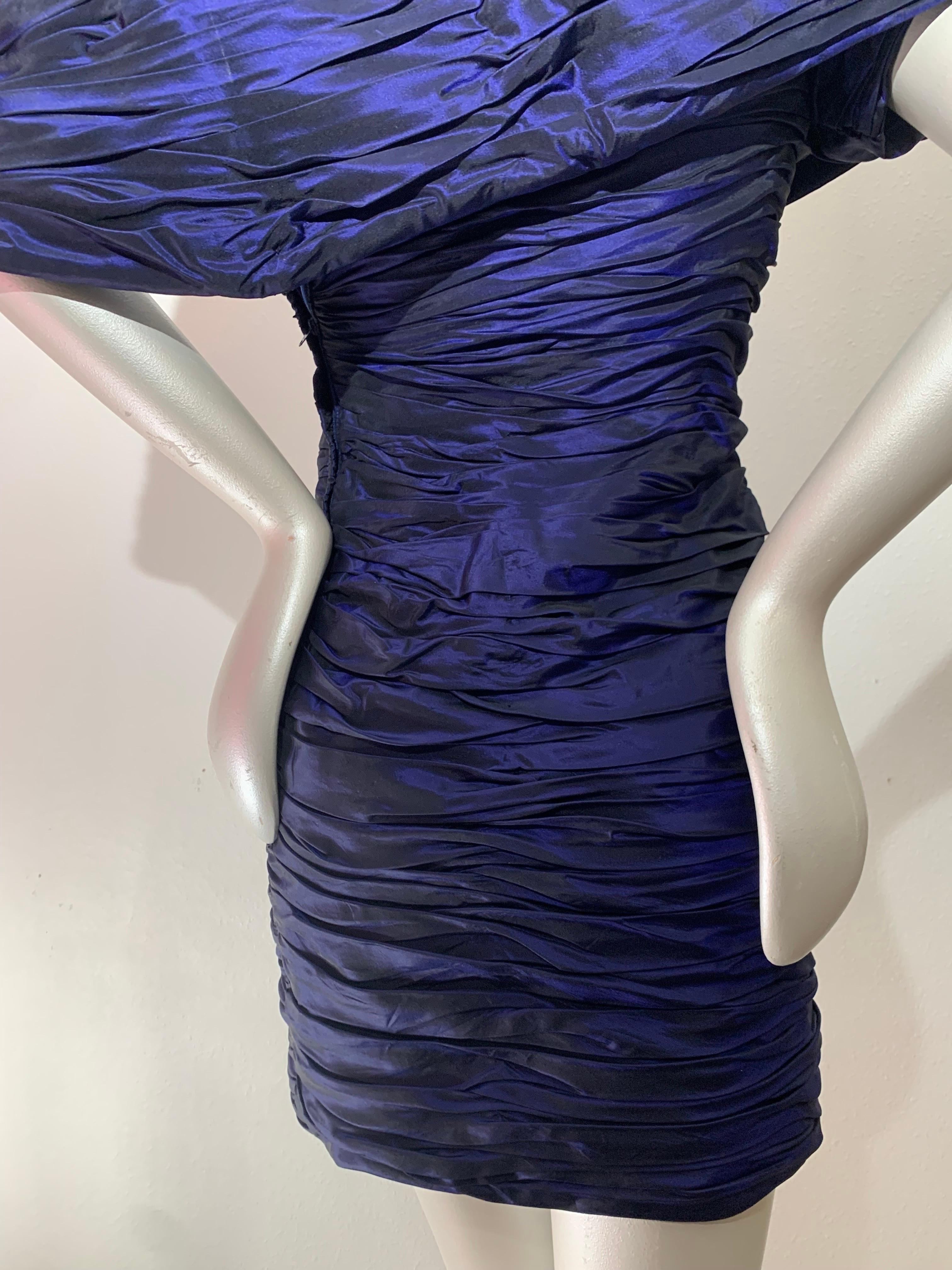 1980s Jacqueline de Ribes Deep Purple Taffeta One-Shoulder Cocktail Dress w Rose For Sale 6
