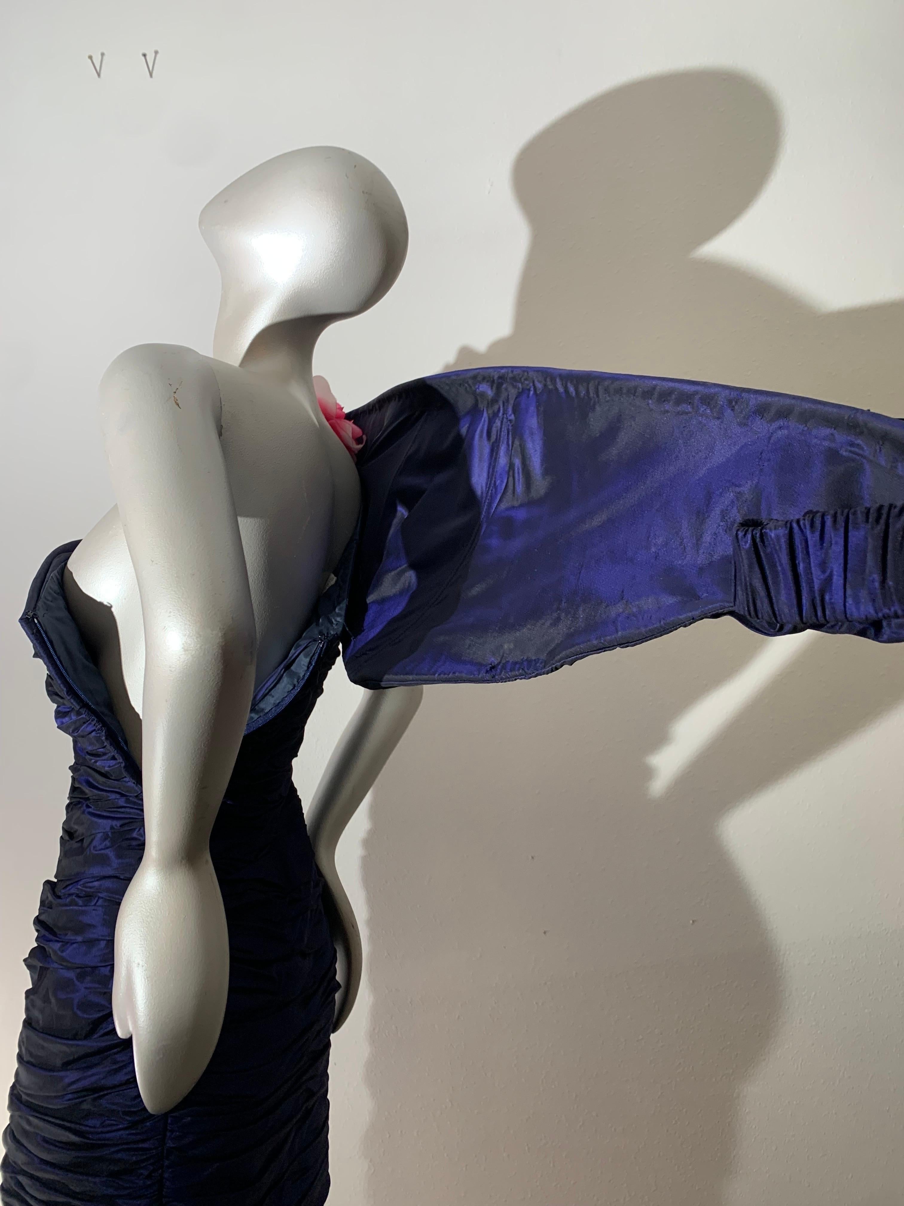 1980s Jacqueline de Ribes Deep Purple Taffeta One-Shoulder Cocktail Dress w Rose For Sale 9
