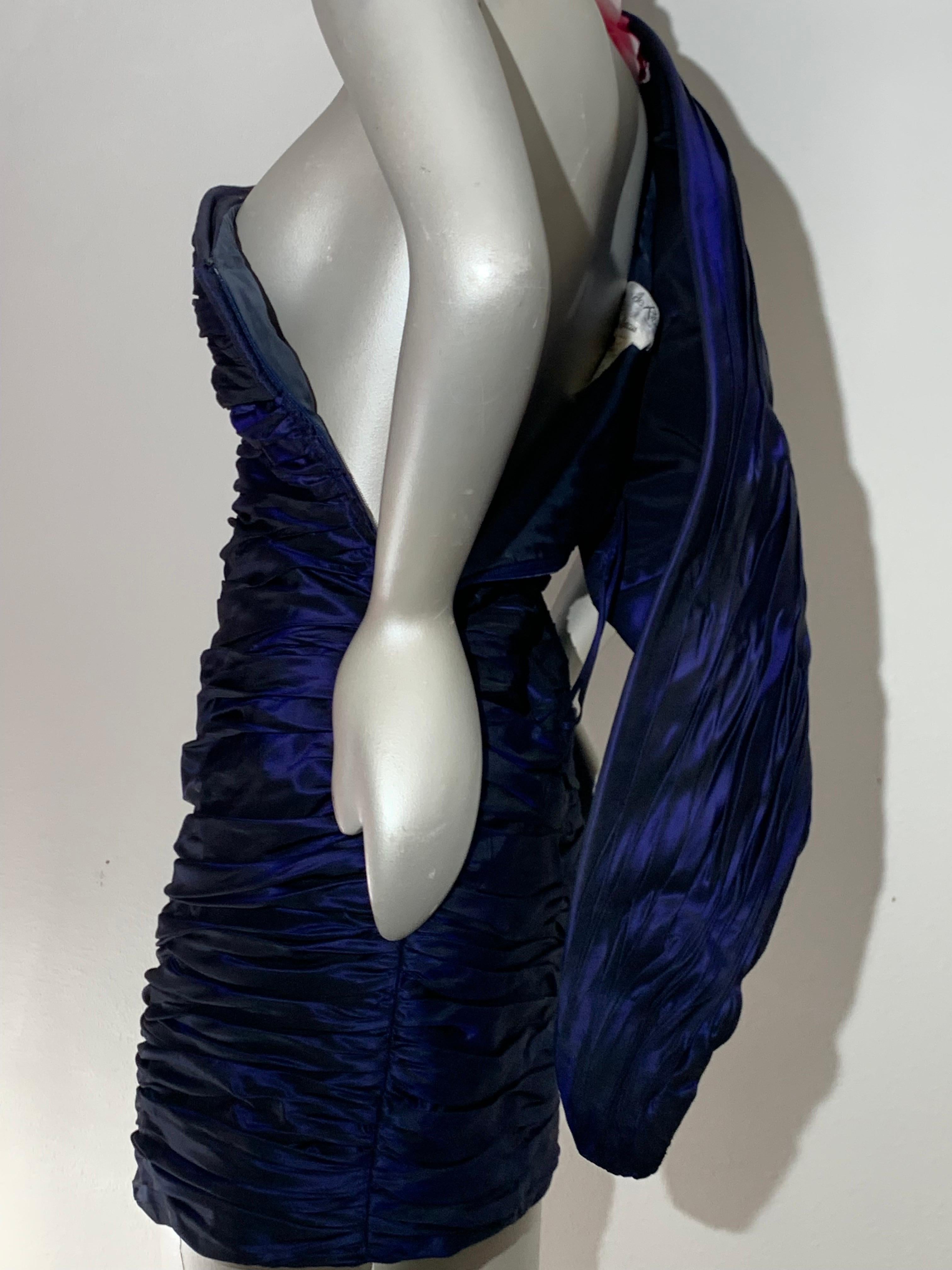 1980s Jacqueline de Ribes Deep Purple Taffeta One-Shoulder Cocktail Dress w Rose For Sale 10