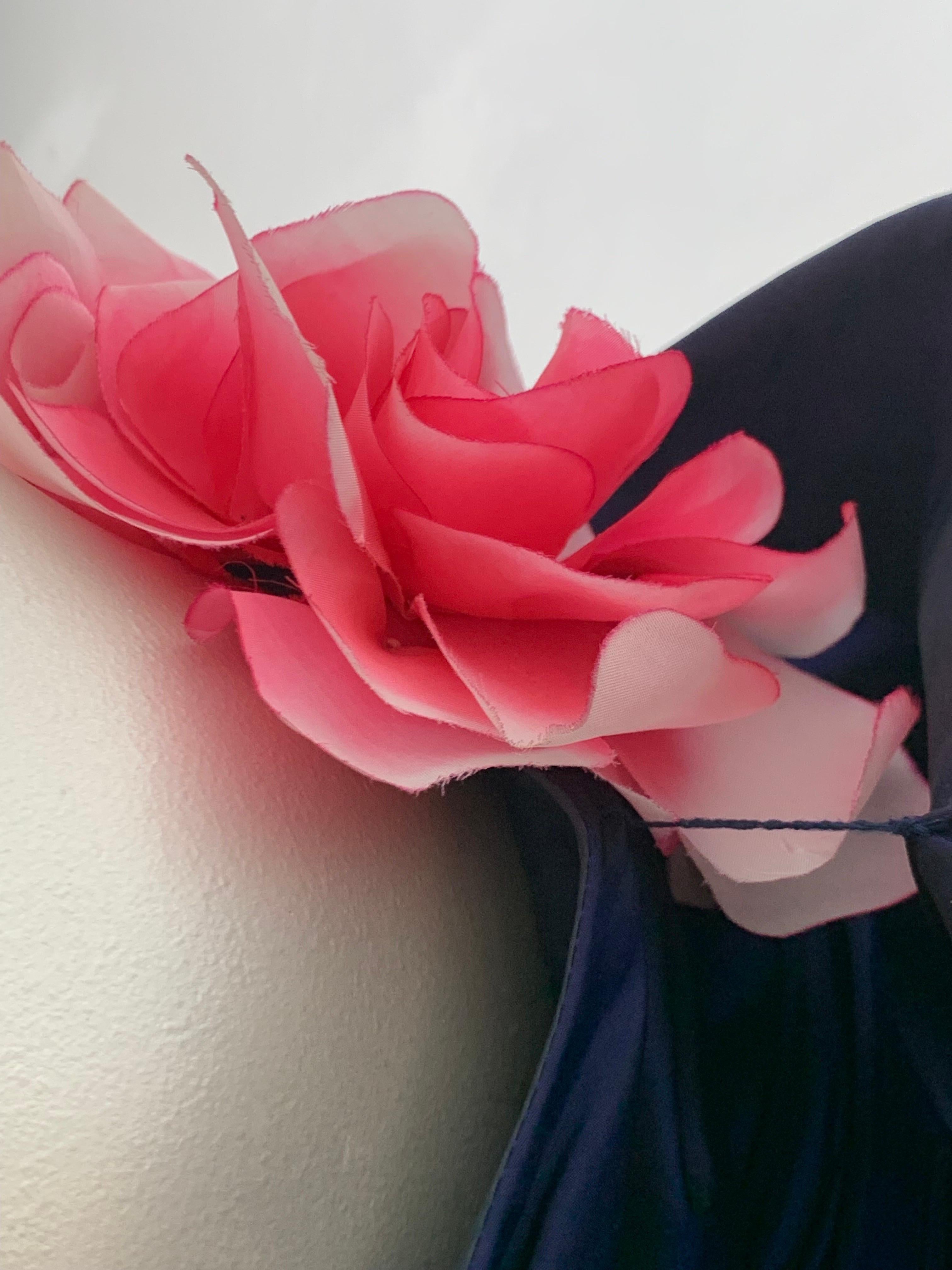 1980s Jacqueline de Ribes Deep Purple Taffeta One-Shoulder Cocktail Dress w Rose For Sale 12