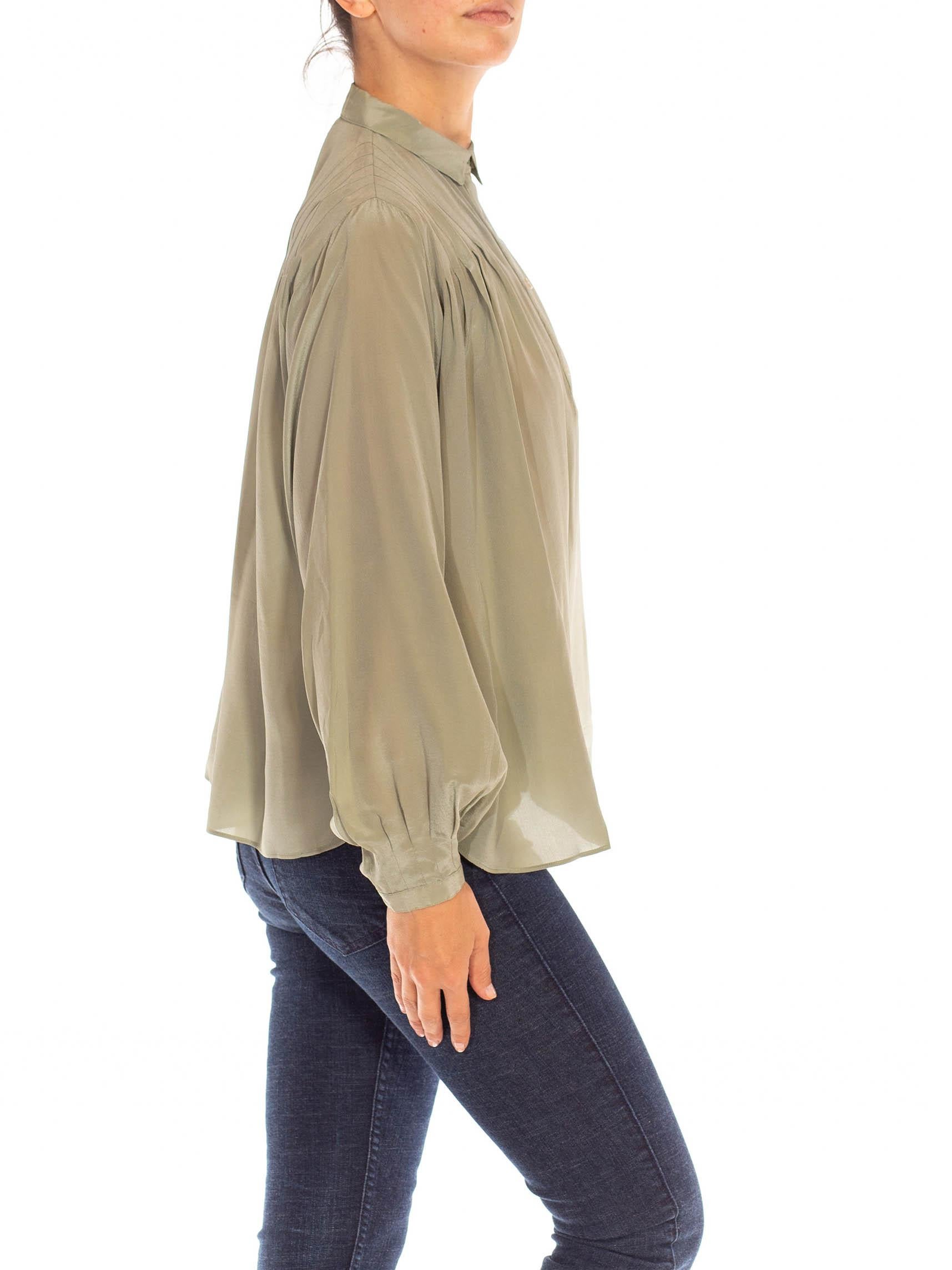 1980S Jade Silk Chiffon Blouse In Excellent Condition For Sale In New York, NY