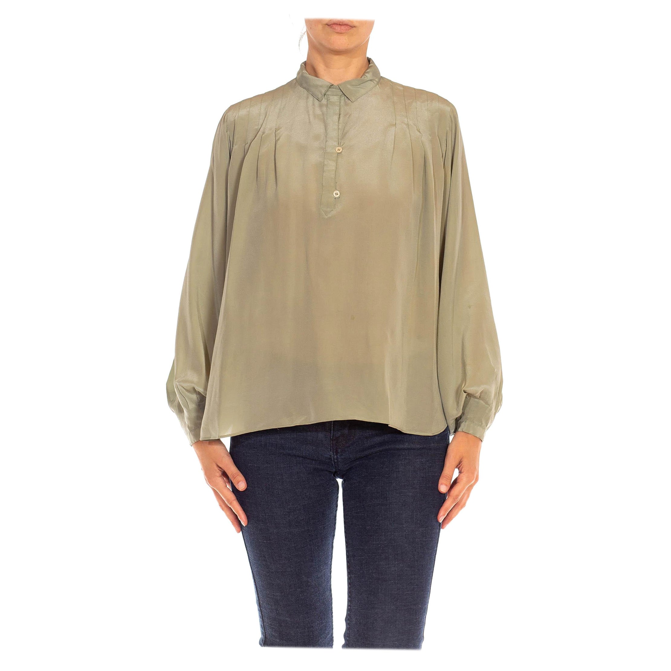Seiden-Chiffonbluse aus Jade aus den 1980er Jahren
