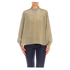 Vintage 1980S Jade Silk Chiffon Blouse