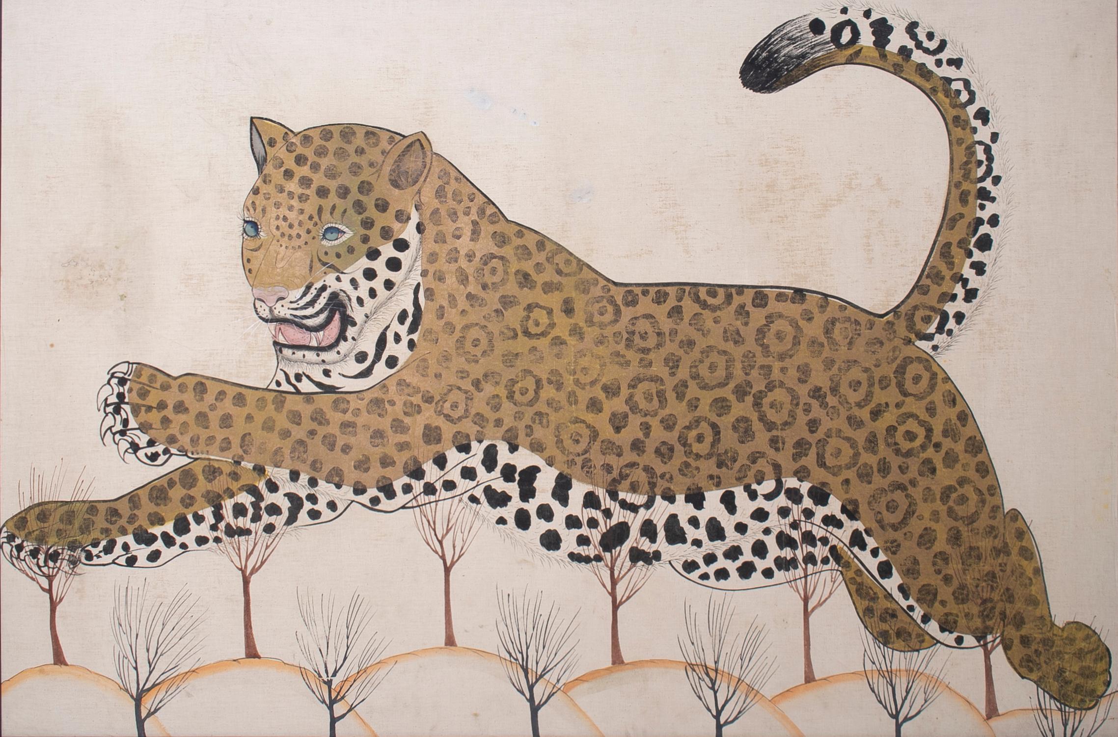 1980s Jaime Parlade designer framed hand drawn cheetah on canvas.