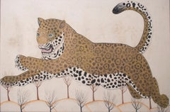 1980s Jaime Parlade Designer Framed Hand Drawn Cheetah on Canvas