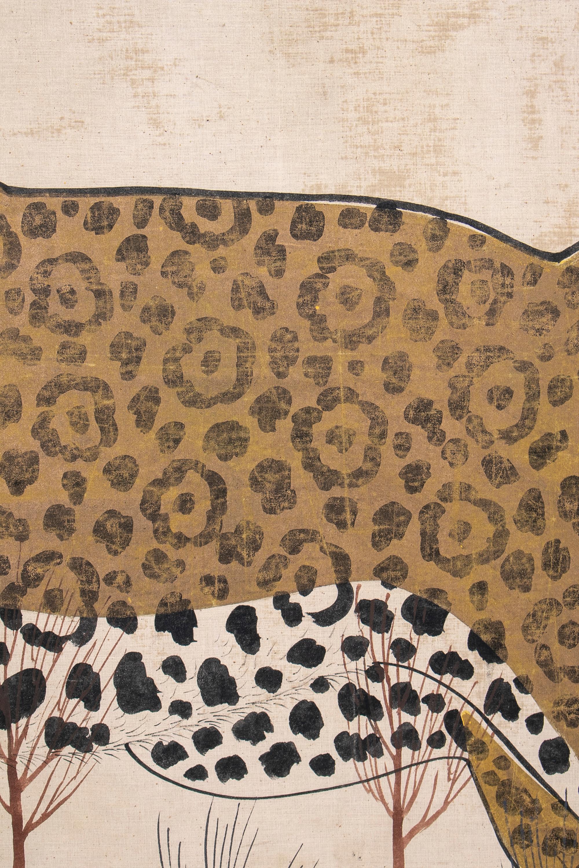 20th Century 1980s Jaime Parlade Designer Framed Hand Drawn Cheetah on Canvas