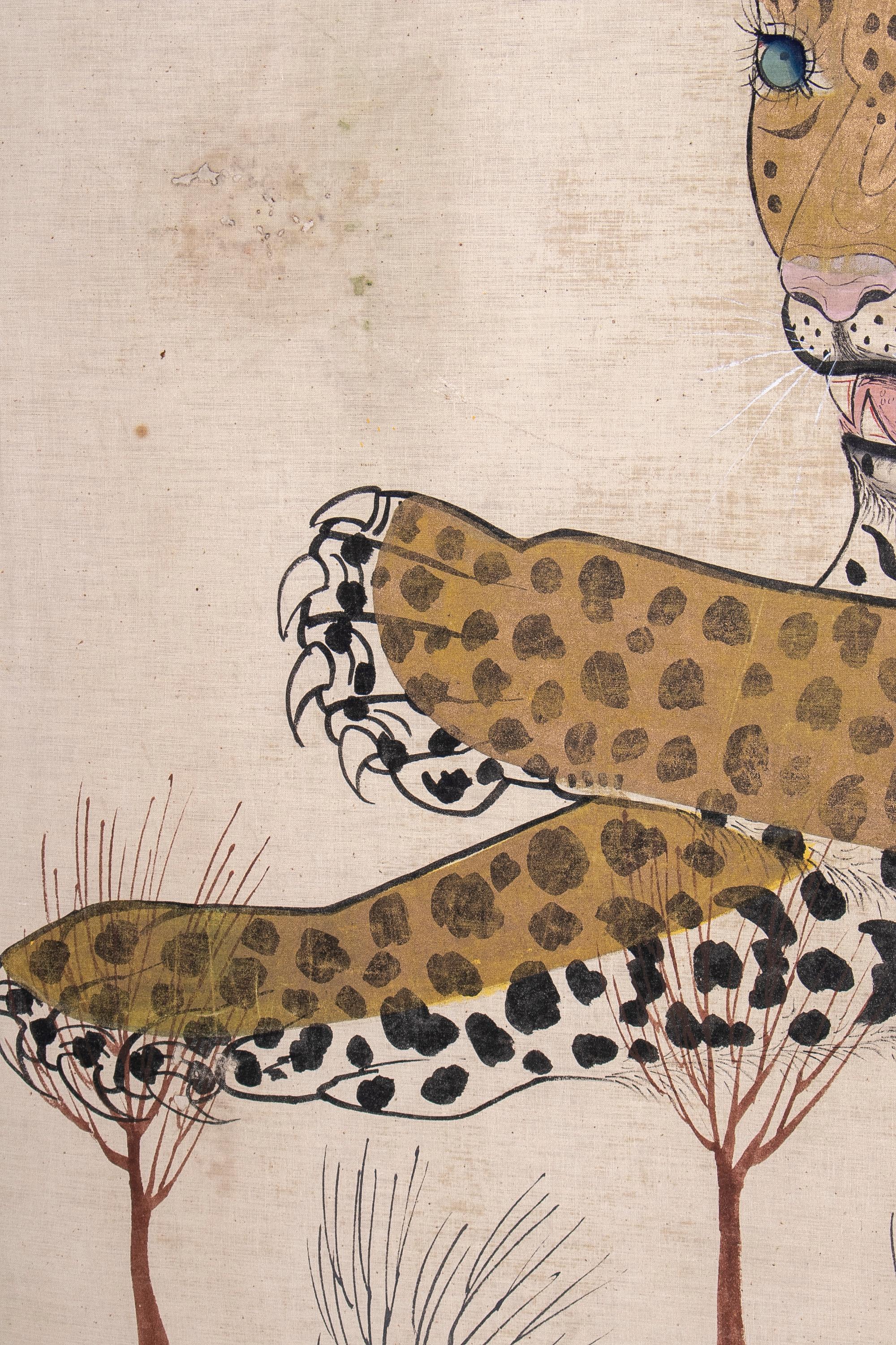 1980s Jaime Parlade Designer Framed Hand Drawn Cheetah on Canvas 3