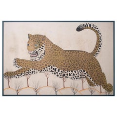 1980s Jaime Parlade Designer Framed Hand Drawn Cheetah on Canvas