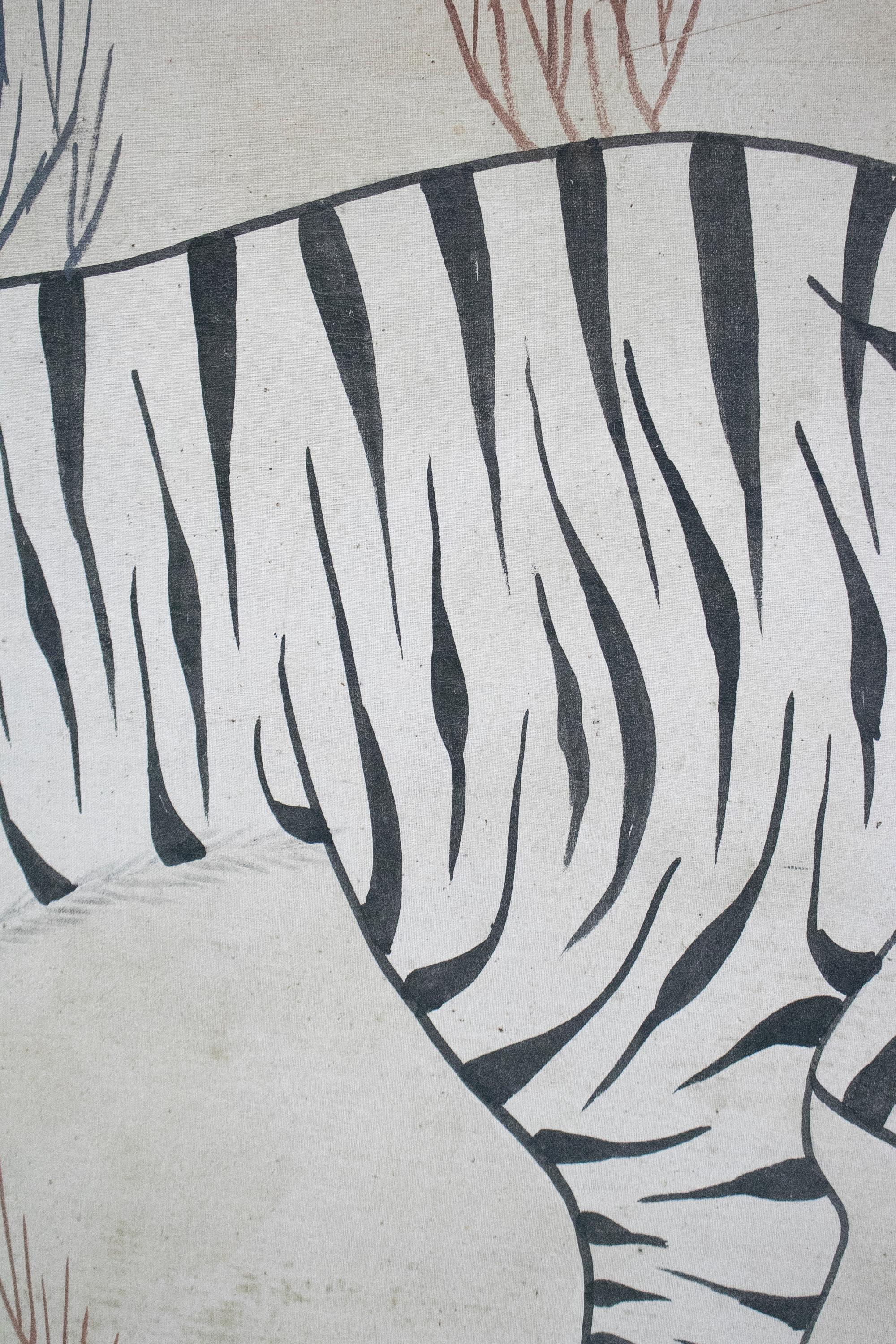20th Century 1980s Jaime Parlade Designer Framed Hand Drawn White Tiger Canvas