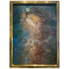 Pittura Jamali degli anni '80 in stile "Espressionismo mistico" con cornice dorata aperta
