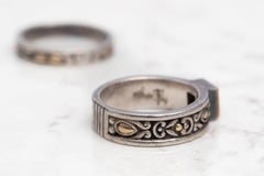 1980s James Avery Garnet, Sterling Silver, 18 Karat Yellow Gold Wedding Ring Set