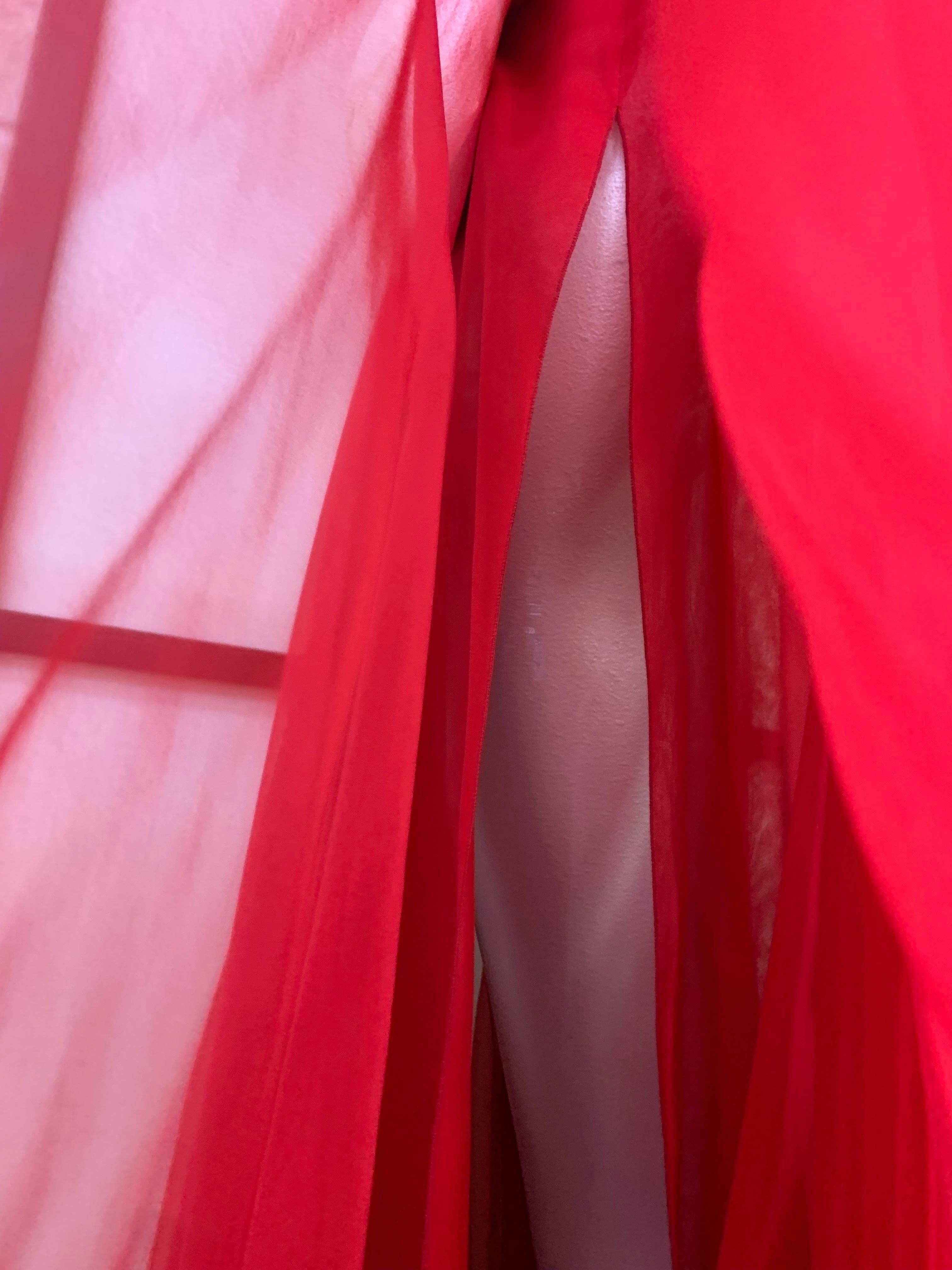 1980s James Galanos Red Silk Chiffon & Velvet Handkerchief Hem Slip Dress 9