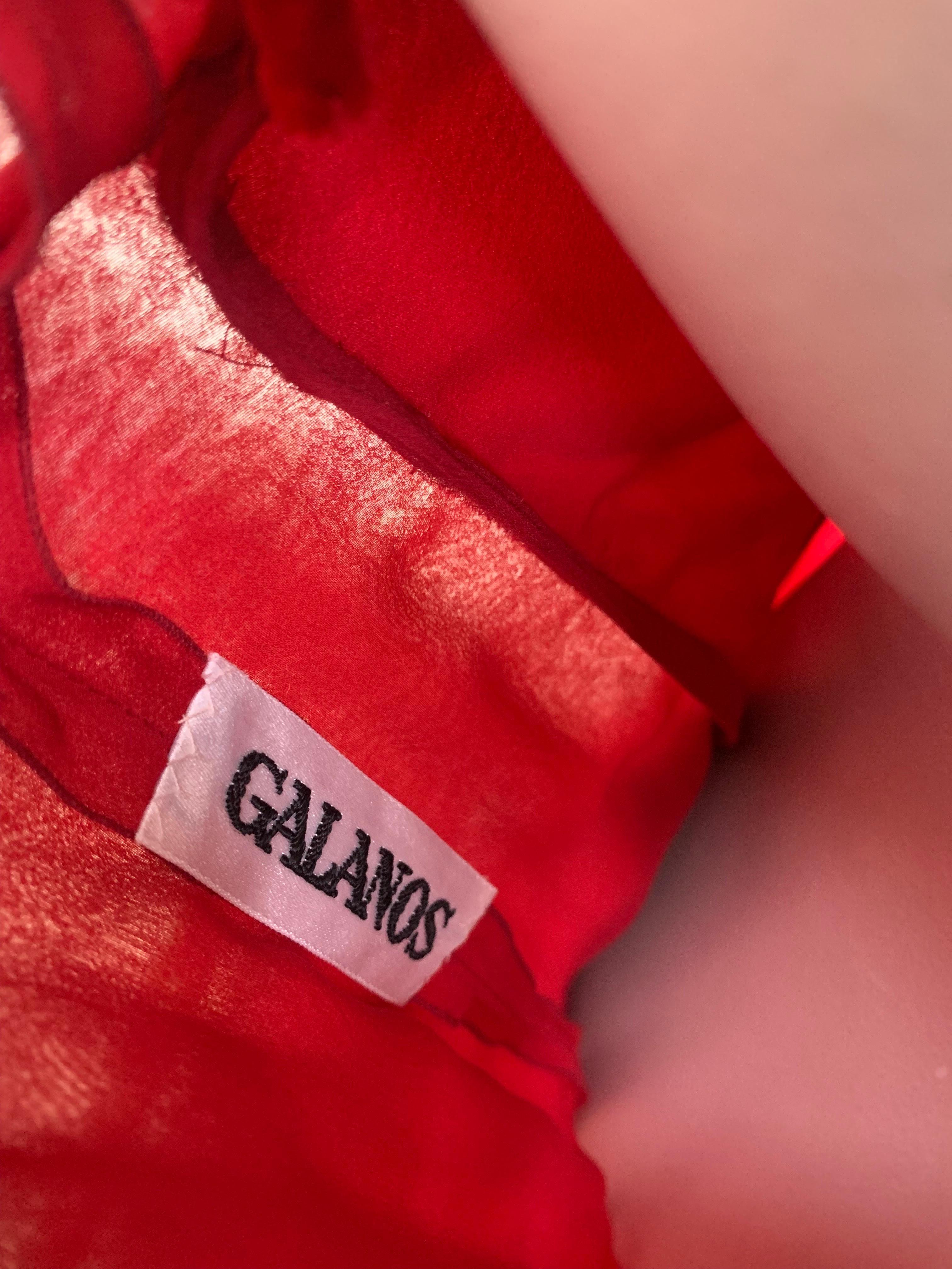 1980s James Galanos Red Silk Chiffon & Velvet Handkerchief Hem Slip Dress 13