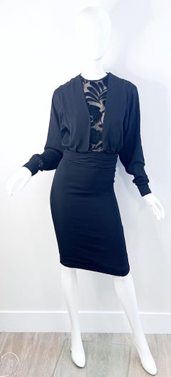1980s James Galanos Size 2 - 4 Black Chiffon Floral Devoré Velvet Vintage Dress