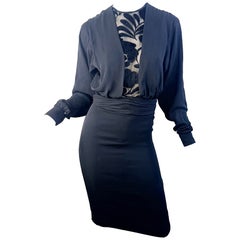 1980s James Galanos Size 2 - 4 Black Chiffon Floral Devoré Velvet Vintage Dress