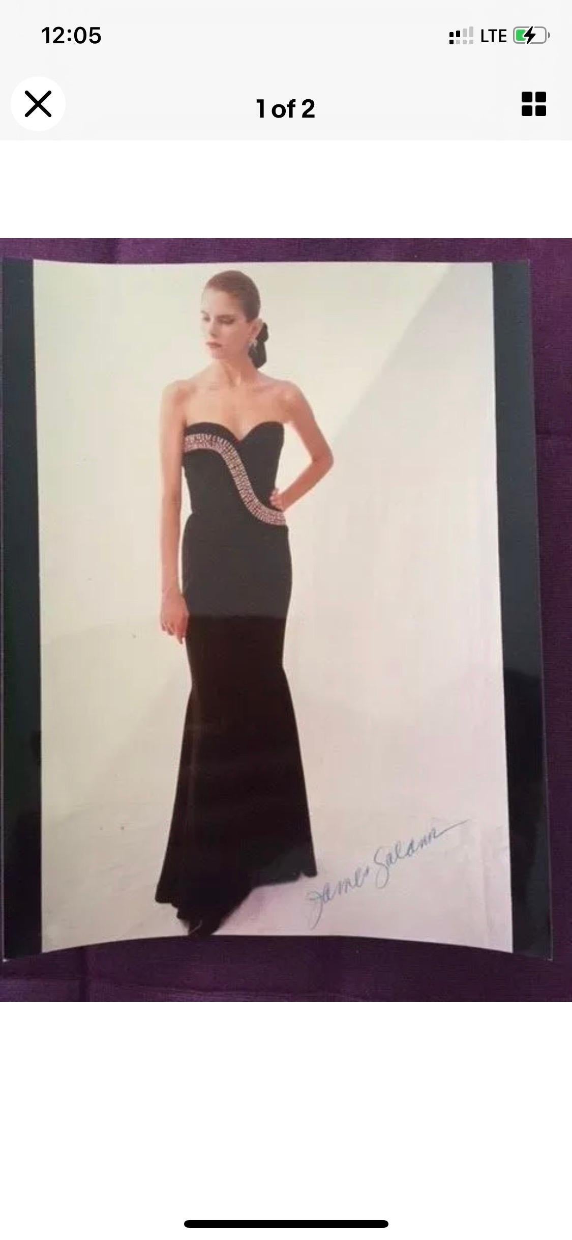 1980s James Galanos Strapless Fishtail Black Wool Crepe Gown w/ Sinuous Crystals For Sale 9