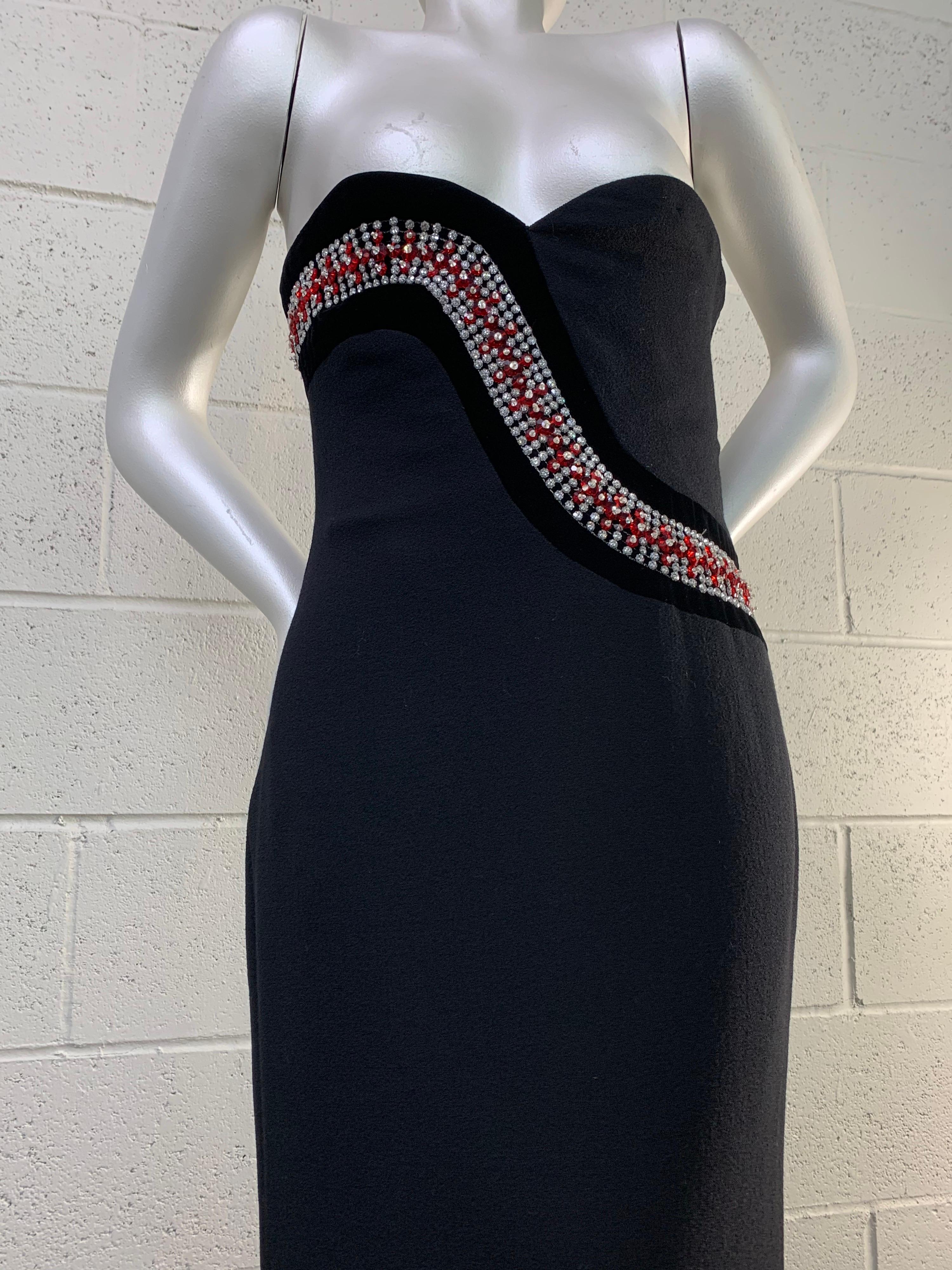 1980s James Galanos Strapless Fishtail Black Wool Crepe Gown w/ Sinuous Crystals In Excellent Condition For Sale In Gresham, OR