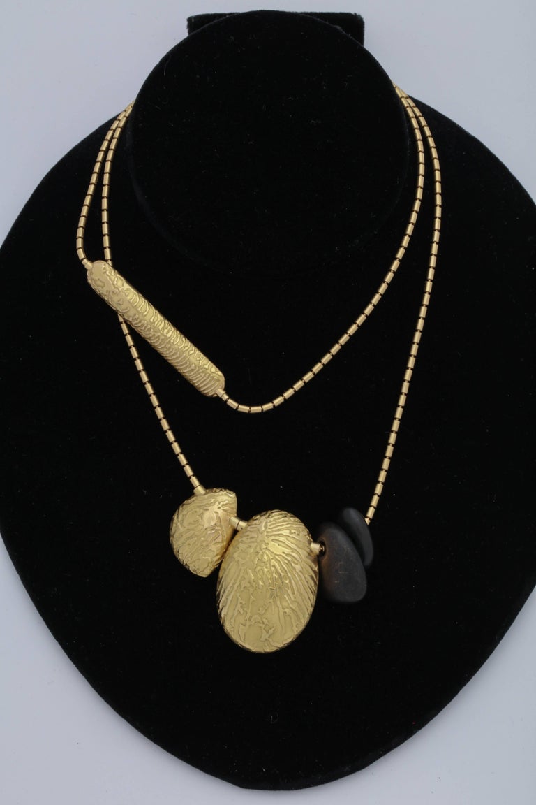 1980s Jan Yager Cool and Hip Reversible Long Pillow Bead and Gold Chain