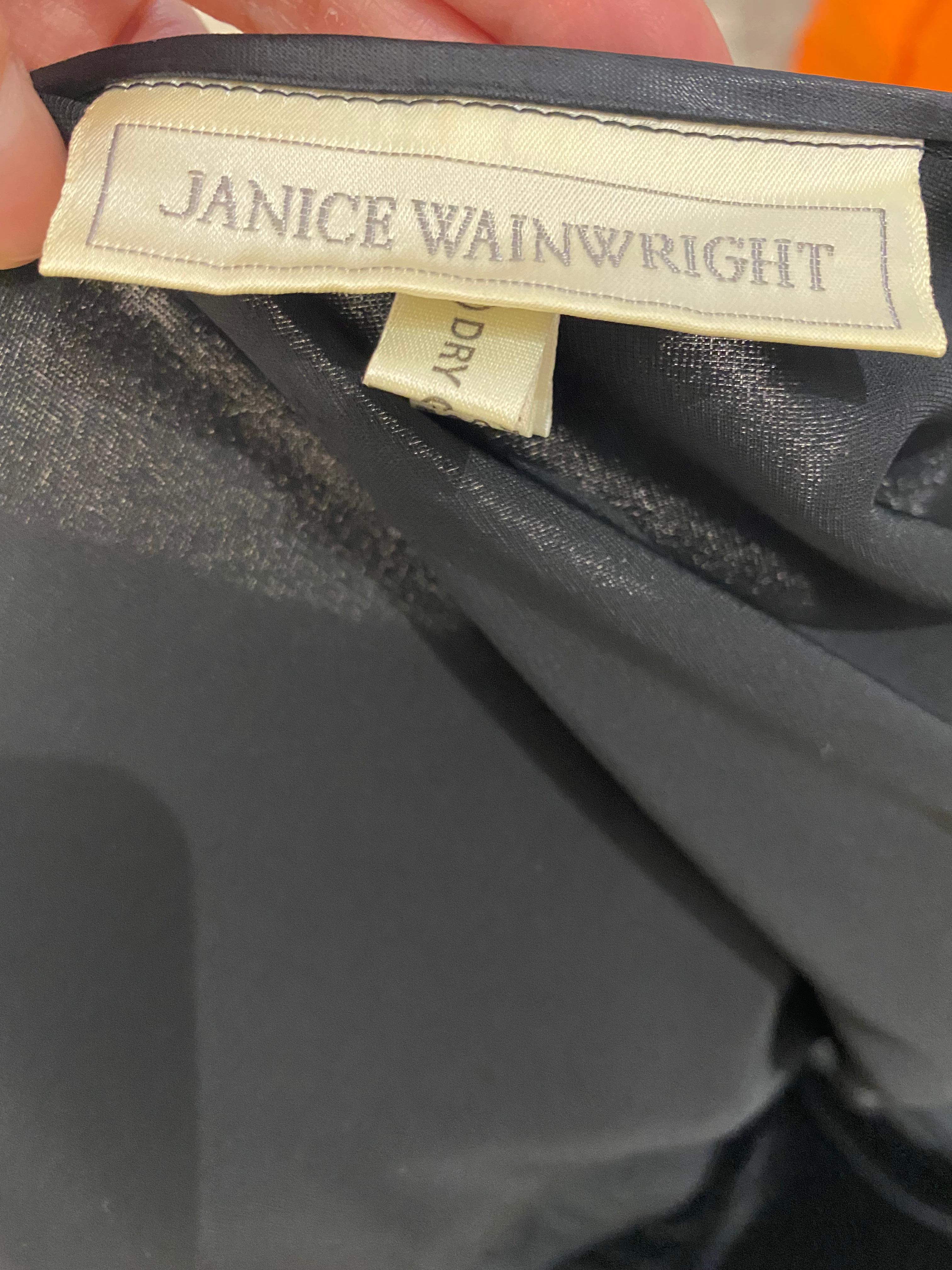 1980 Janice Wainwright Robe de cocktail à manches longues en velours noir avec col en V Excellent état - En vente à Beverly Hills, CA