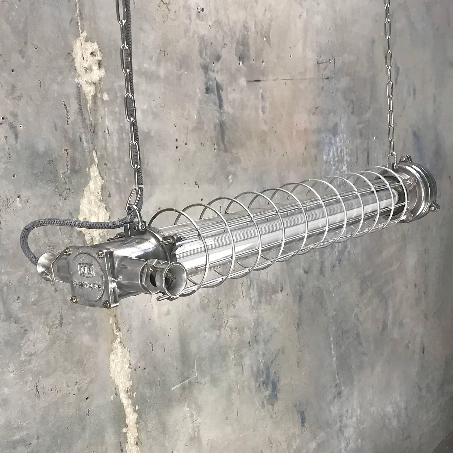 Industrial 1980s Japanese Cast Aluminium and Borosilicate Glass Explosion Proof Tube Light