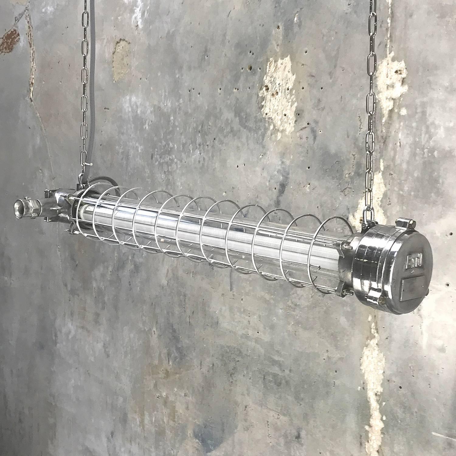 1980s Japanese Cast Aluminium and Borosilicate Glass Explosion Proof Tube Light In Excellent Condition In Leicester, Leicestershire