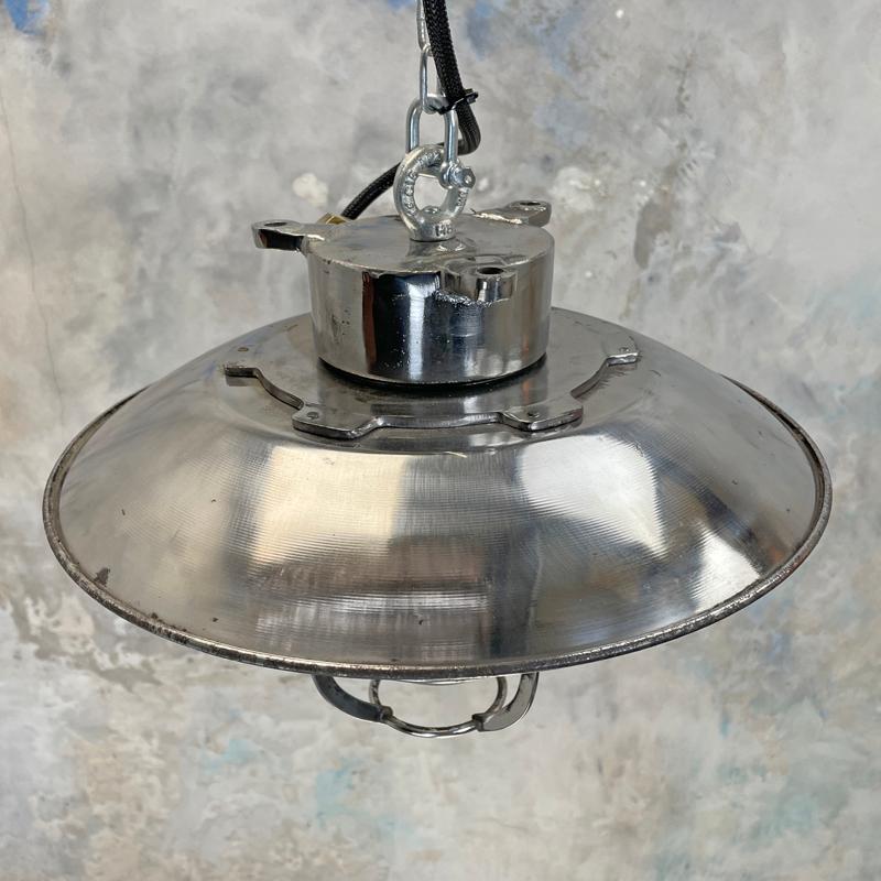 1980's Japanese Cast Steel Explosion Proof Pendant - Glass Dome, Shade & Cage  For Sale 11