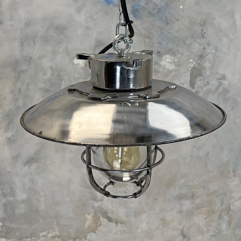 1980's Japanese Cast Steel Explosion Proof Pendant - Glass Dome, Shade & Cage  For Sale 13