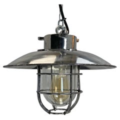 1980's Japanese Cast Steel Explosion Proof Pendant - Glass Dome, Shade & Cage