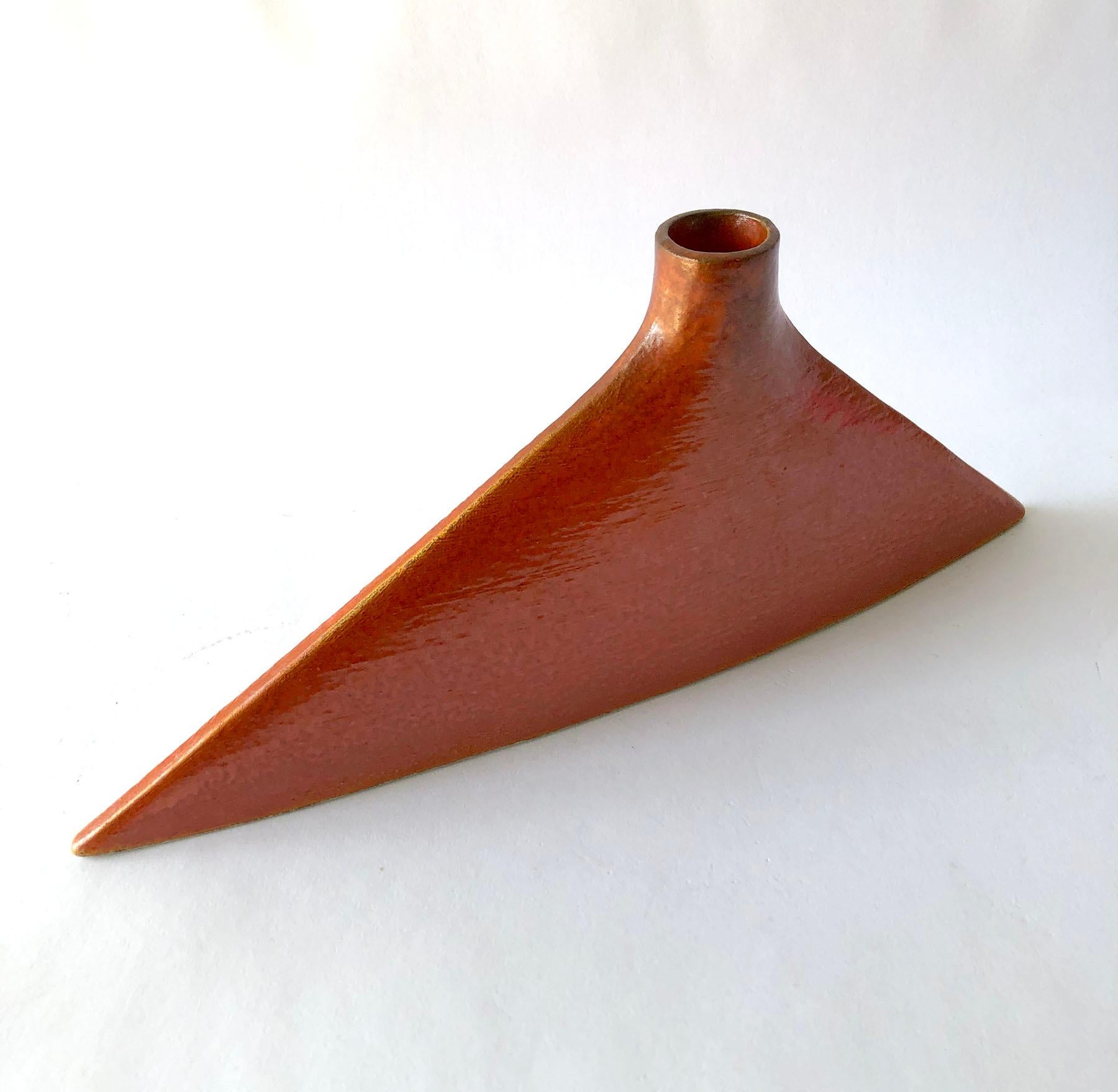 Mid-Century Modern 1980s Japanese Geometric Modernist Triangular Ceramic Vase