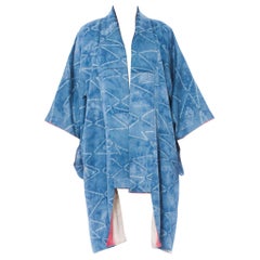 Vintage 1980'S Blue & White Japanese Shibori Silk Kimono